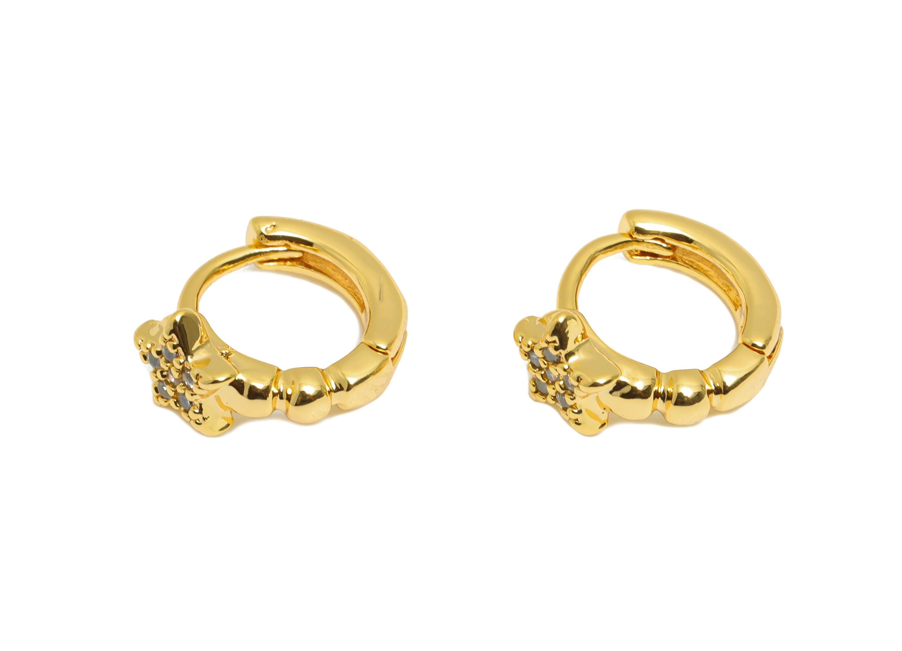 Brass CZ Star Huggie Hoop Earring - Dainty Cubic Zircon Earrings - Classic Everyday Wear - 18K Real Gold Plated - 10x9x5mm - RGP10874 - DOMEDBAZAAR