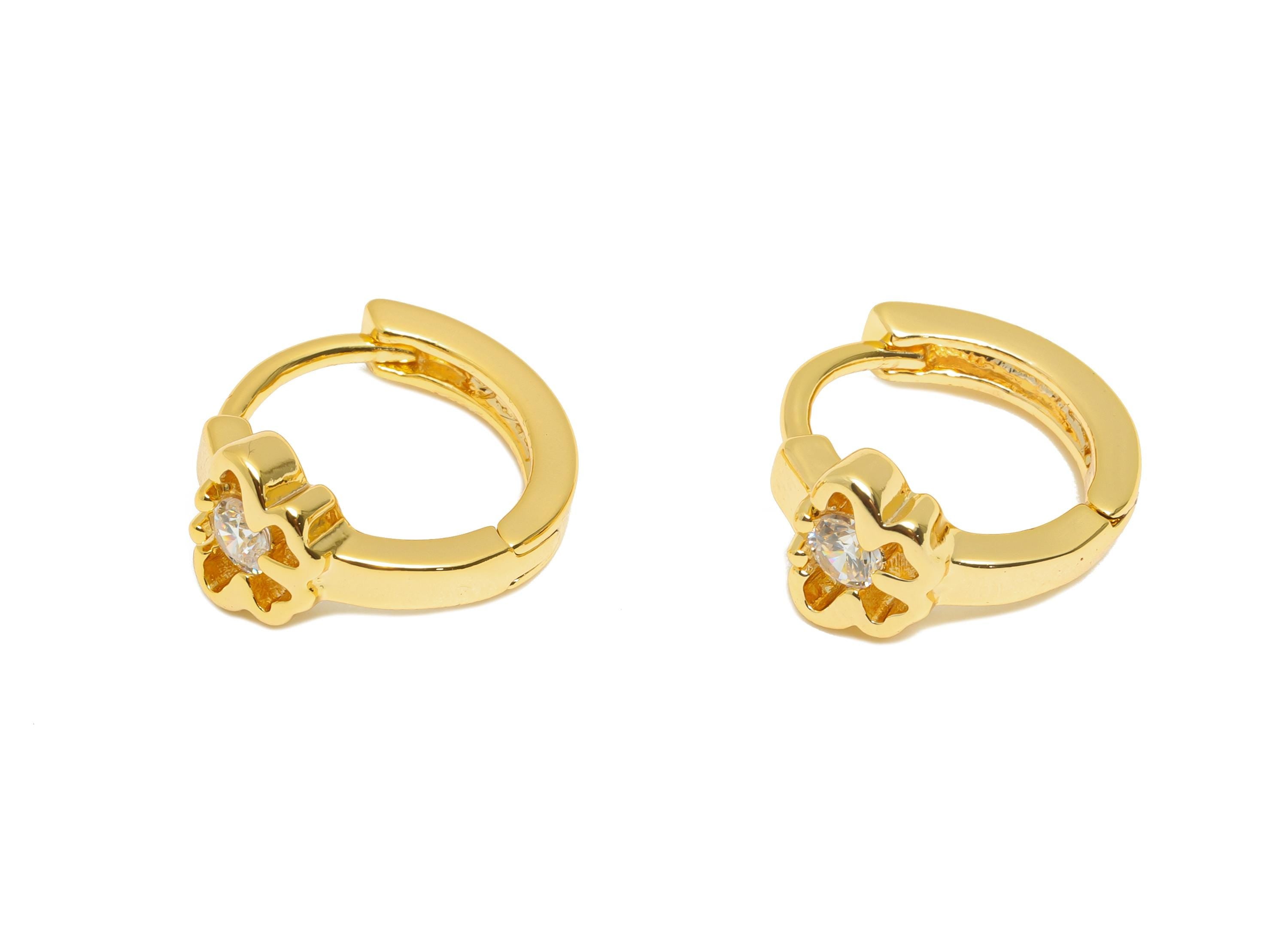 Brass CZ Huggie Hoop Earring - Brass Butterfly Zircon Earring - Refined Huggie Hoop Clasp - 18K Real Gold Plated - 13x11.9x6.77mm - RGP10845 - DOMEDBAZAAR
