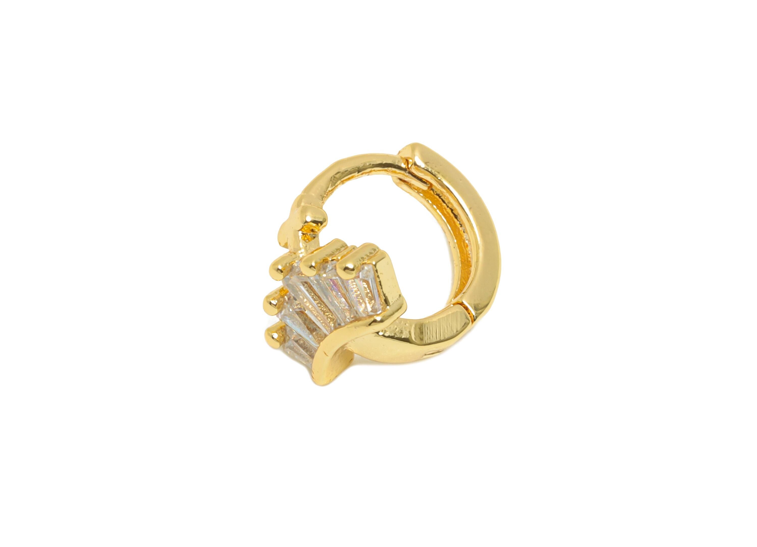 Brass CZ Huggie Hoop Earring - Tiny Brass Fan Zircon Earring - Minimalist Huggie Hoop Clasp - 18K Real Gold Plated - 9.55x8.3x7mm - RGP10898 - DOMEDBAZAAR