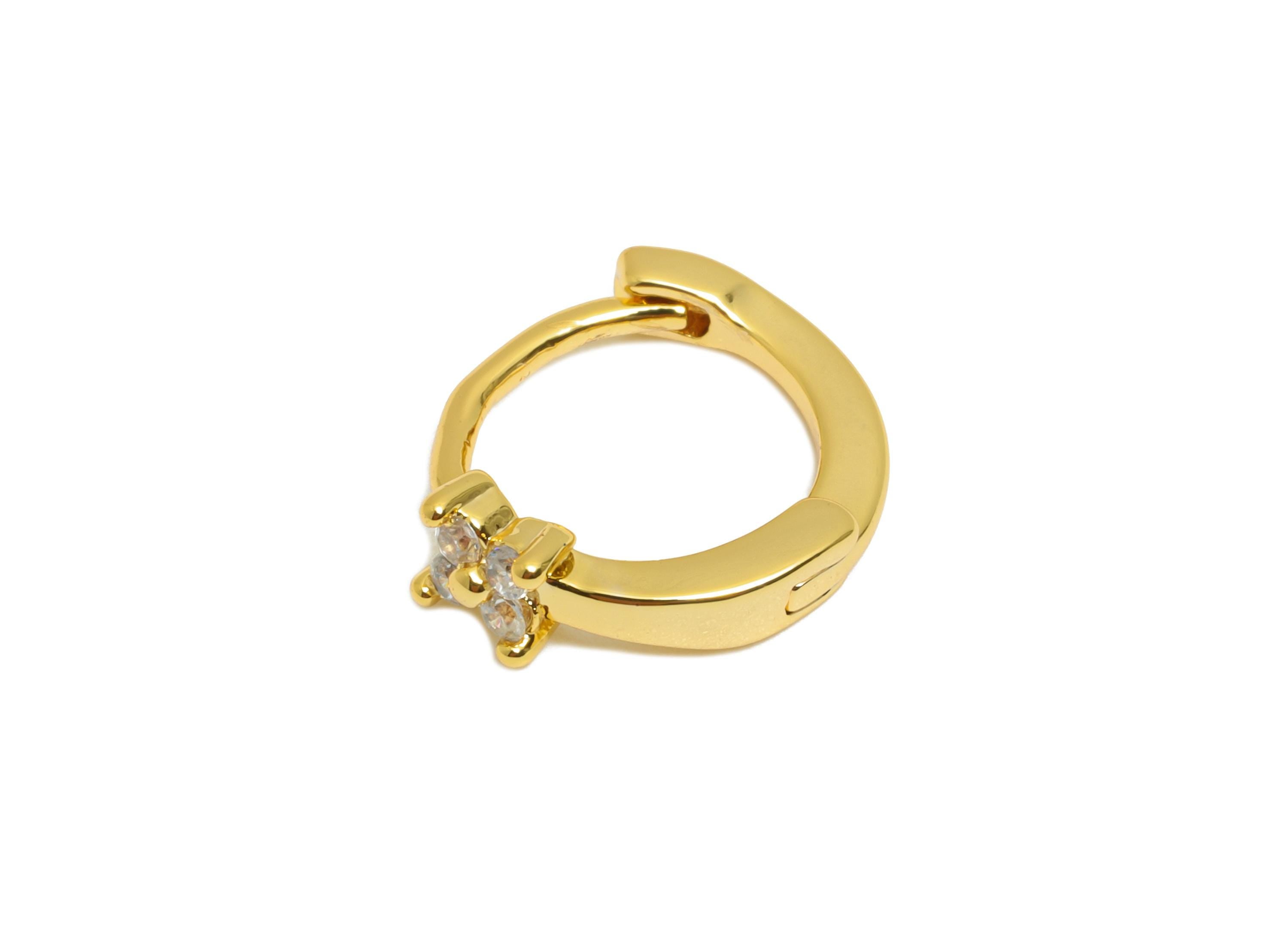 Brass CZ Floral Huggie Hoop Earring - Brass Zircon Earring - Sparkling Huggie Hoop Clasp - 18K Real Gold Plated - 11.6x10.3x3.3mm - RGP10896 - DOMEDBAZAAR
