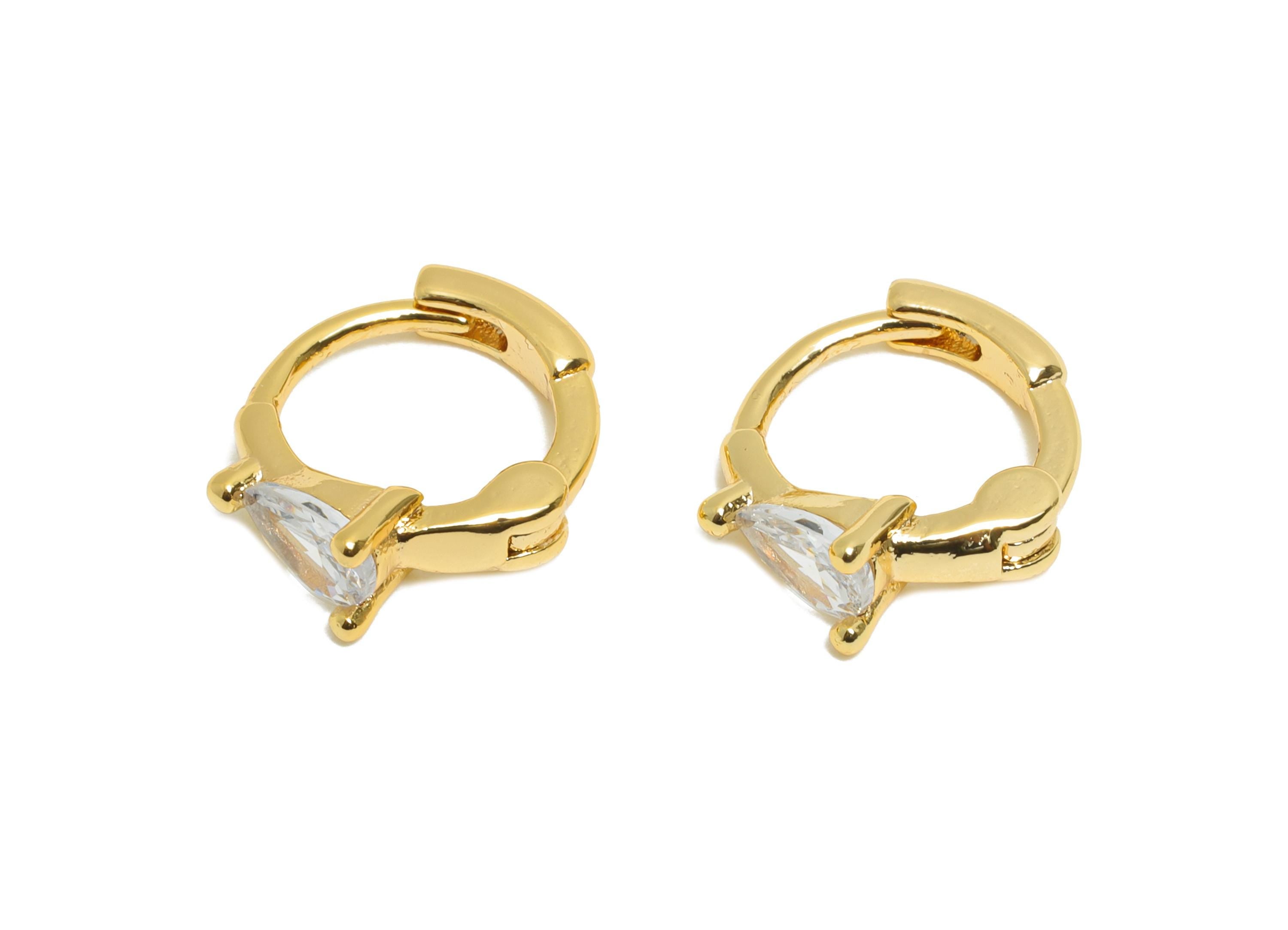 Brass CZ Round Huggie Hoop Earring - Brass Drop Zircon Earring - Refined Huggie Hoop Clasp - 18K Real Gold Plated - 11.8x10x3.6mm - RGP10864 - DOMEDBAZAAR