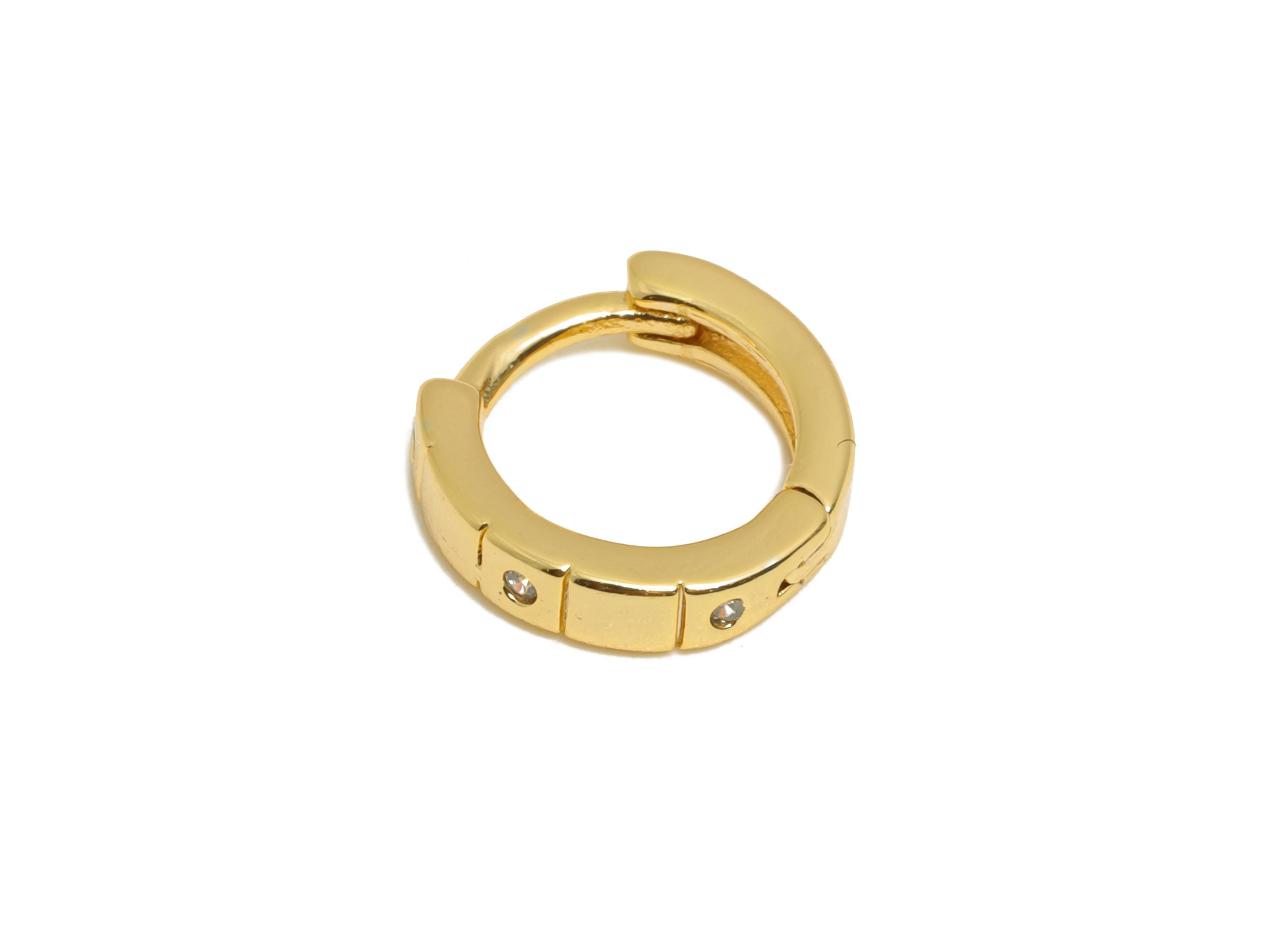 Brass CZ Round Huggie Hoop Earring - Mini Brass Zircon Earring - Simple Huggie Hoop Clasp - 18K Real Gold Plated - 9.37x9.2x2mm - RGP10867 - DOMEDBAZAAR
