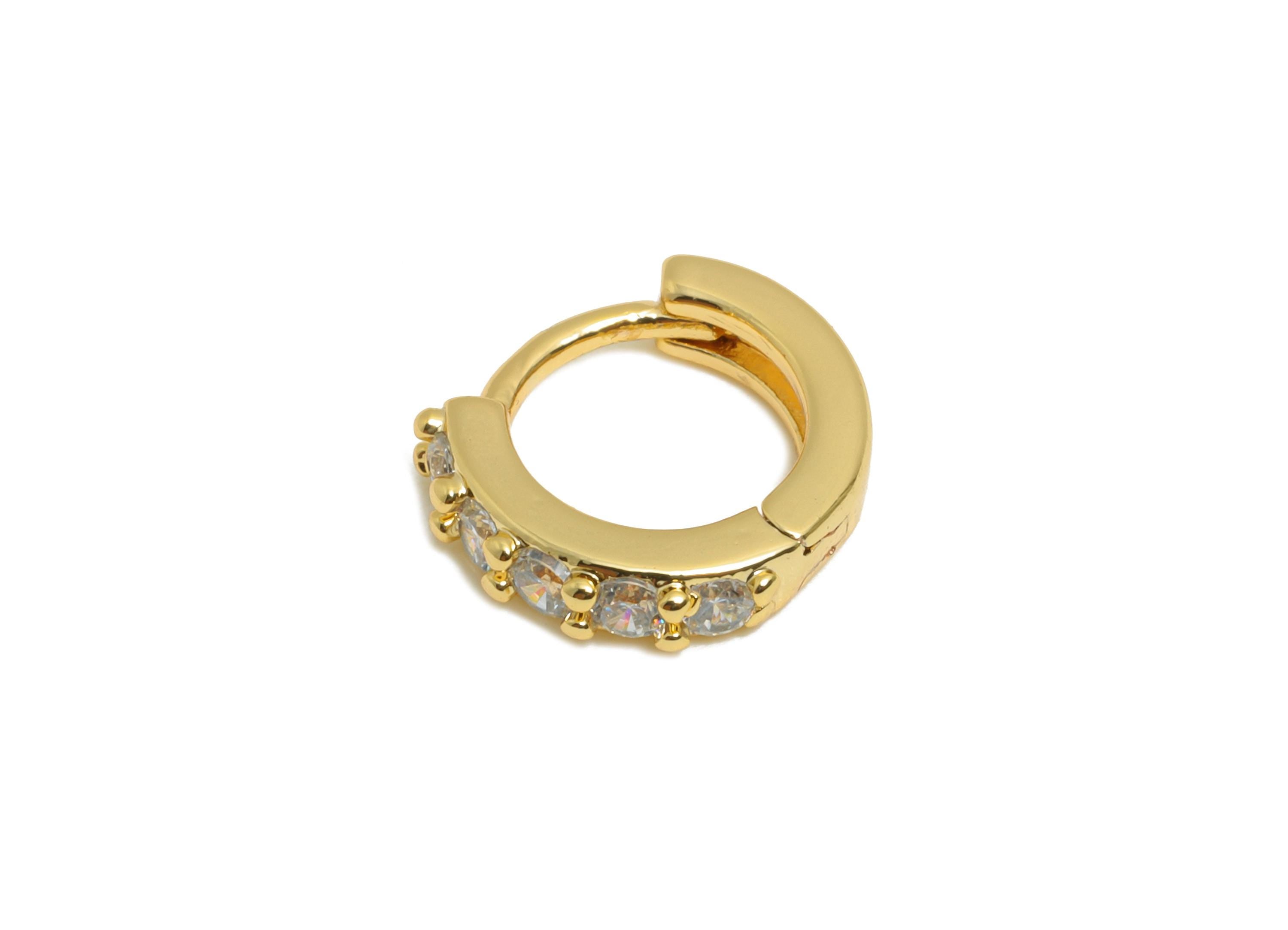 Brass CZ Round Huggie Hoop Earring - Minimalist Circle Zircon Earring - Delicate Huggie Hoop Clasp - 18K Gold Plated - 9x8.7x2mm - RGP10875 - DOMEDBAZAAR