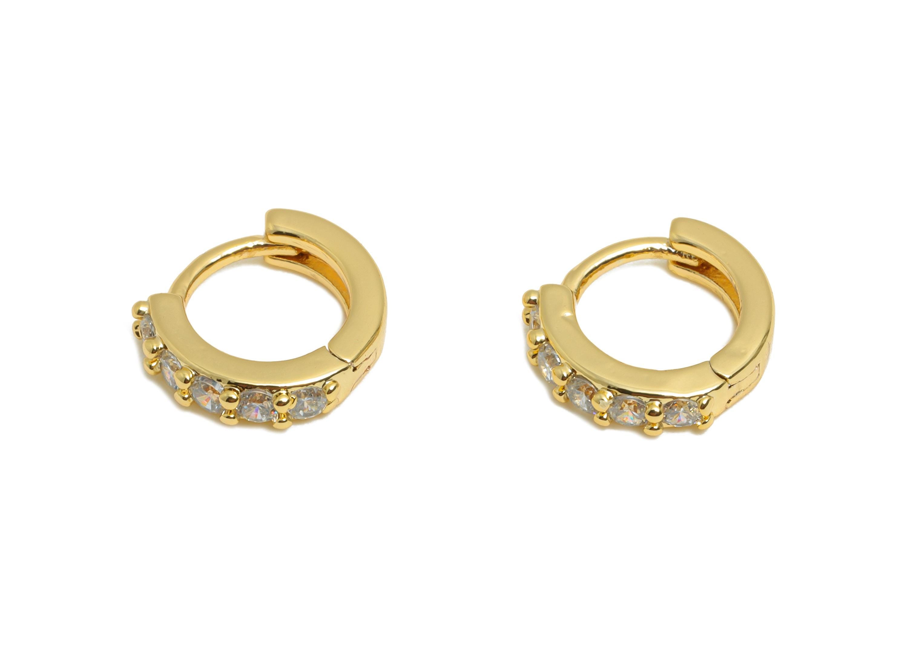 Brass CZ Round Huggie Hoop Earring - Minimalist Circle Zircon Earring - Delicate Huggie Hoop Clasp - 18K Gold Plated - 9x8.7x2mm - RGP10875 - DOMEDBAZAAR