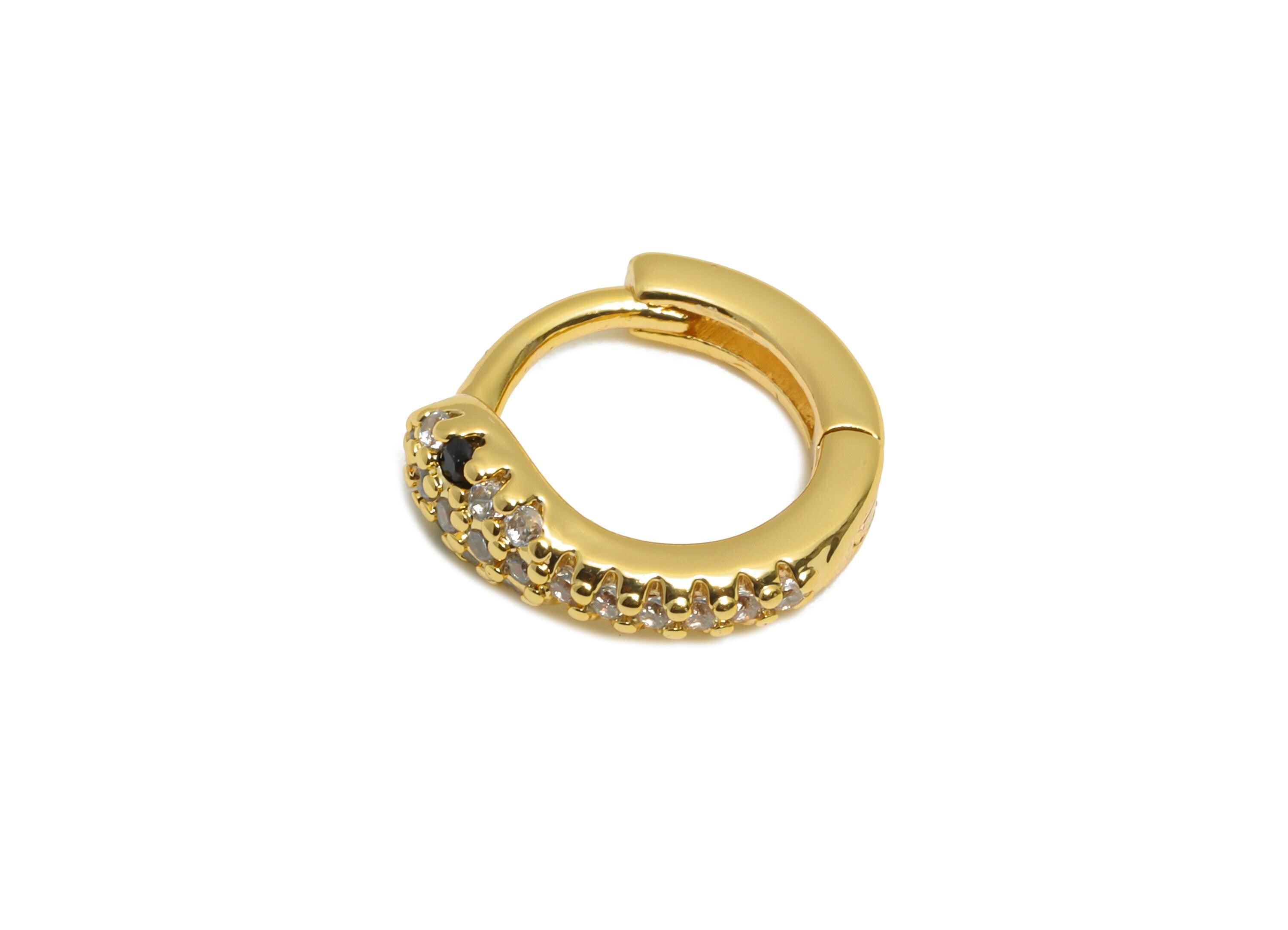 Brass CZ Huggie Hoop Earring - Brass Snake Zircon Earring - Statement Huggie Hoop Clasp - 18K Real Gold Plated - 10.82x10x3.37mm - RGP10891 - DOMEDBAZAAR