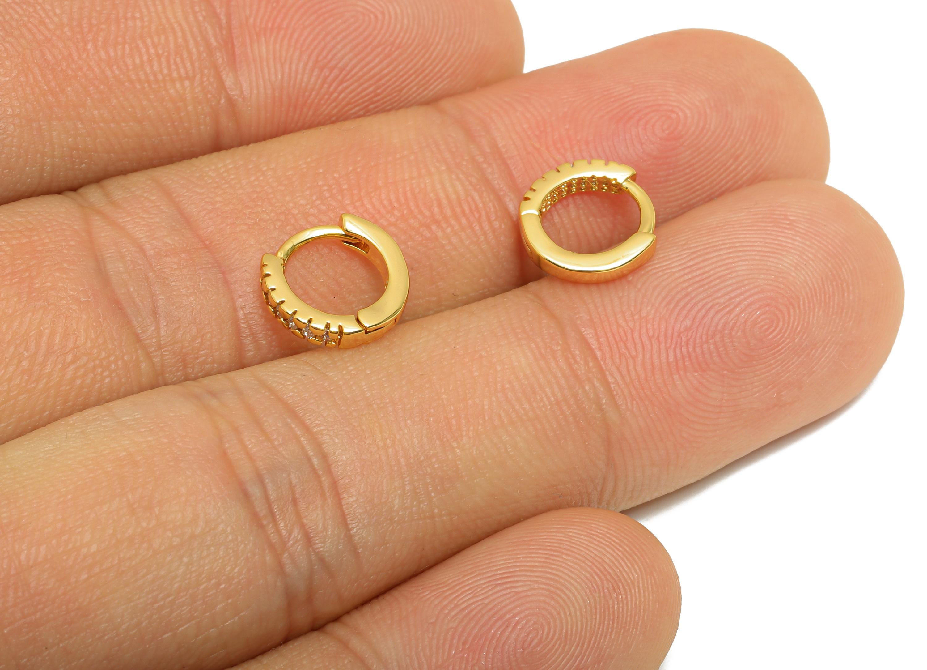 Brass CZ Round Huggie Hoop Earring - Mini Brass Zircon Earring - Textured Huggie Hoop Clasp - 18K Real Gold Plated - 10x9.3x2.8mm - RGP10919 - DOMEDBAZAAR