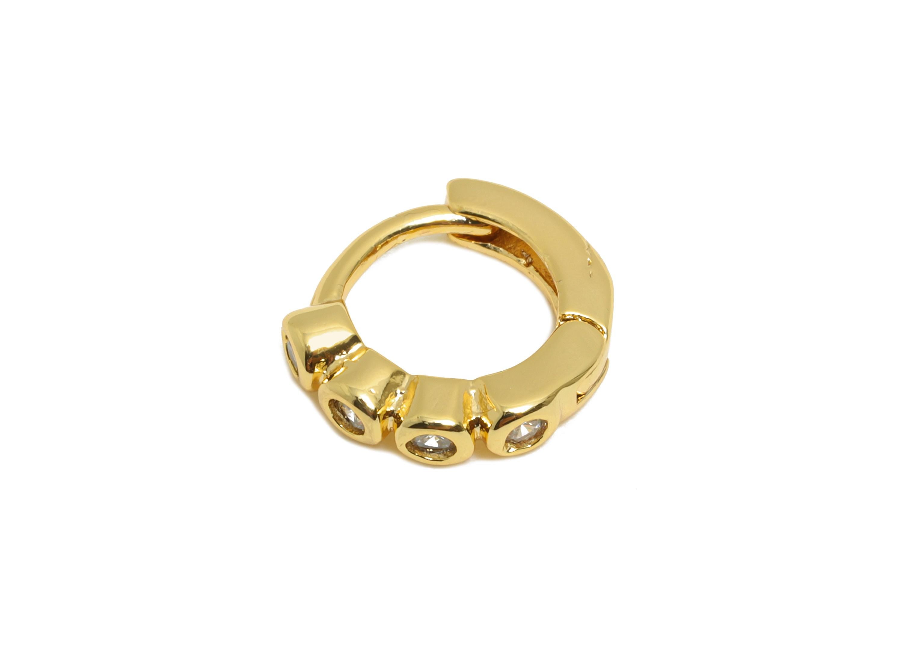 Brass CZ Round Huggie Hoop Earring - Brass Zircon Hoop Earring - Sparkling Huggie Hoop Clasp - 18K Real Gold Plated - 10x9x2mm - RGP10855 - DOMEDBAZAAR