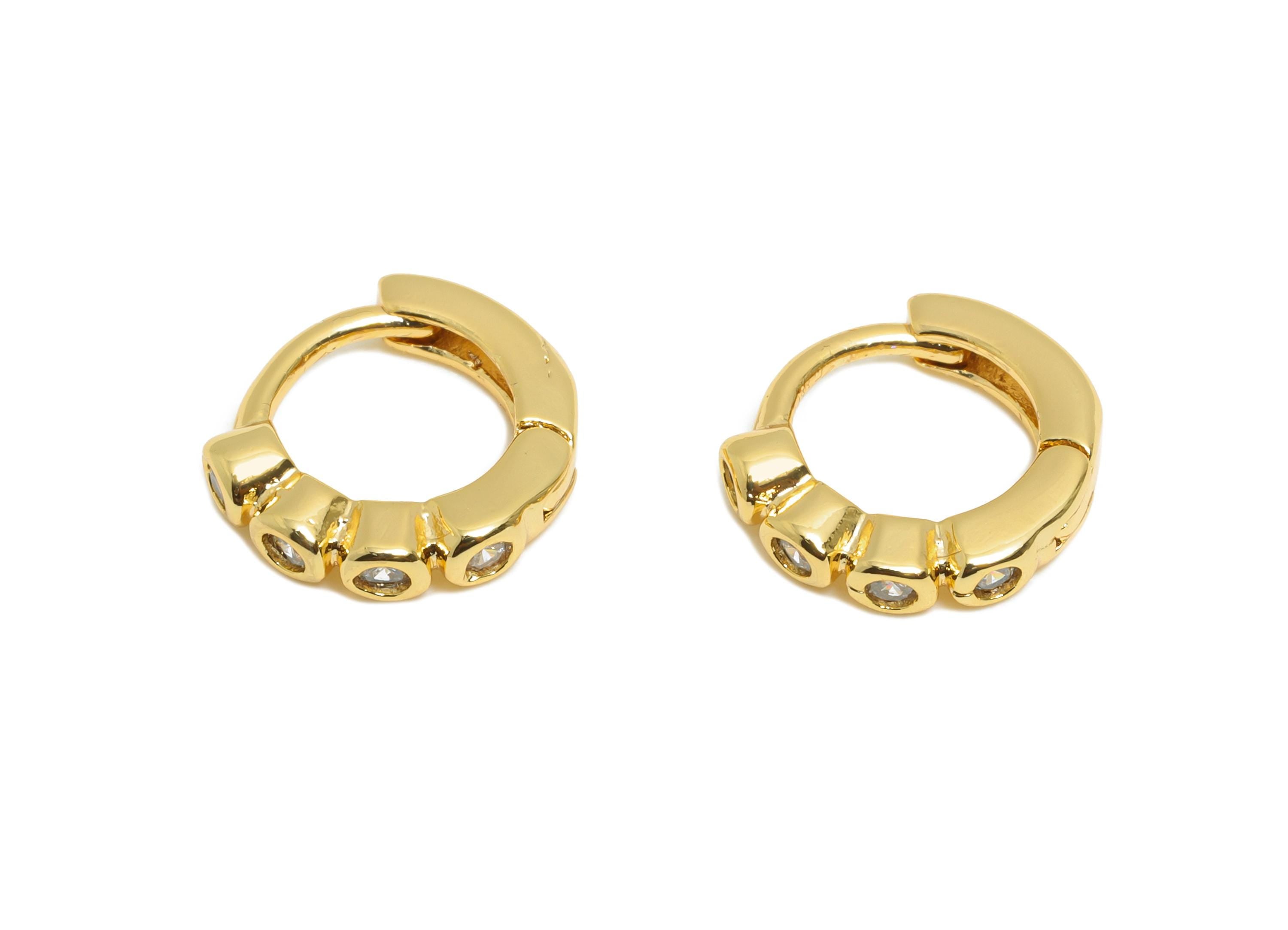 Brass CZ Round Huggie Hoop Earring - Brass Zircon Hoop Earring - Sparkling Huggie Hoop Clasp - 18K Real Gold Plated - 10x9x2mm - RGP10855 - DOMEDBAZAAR
