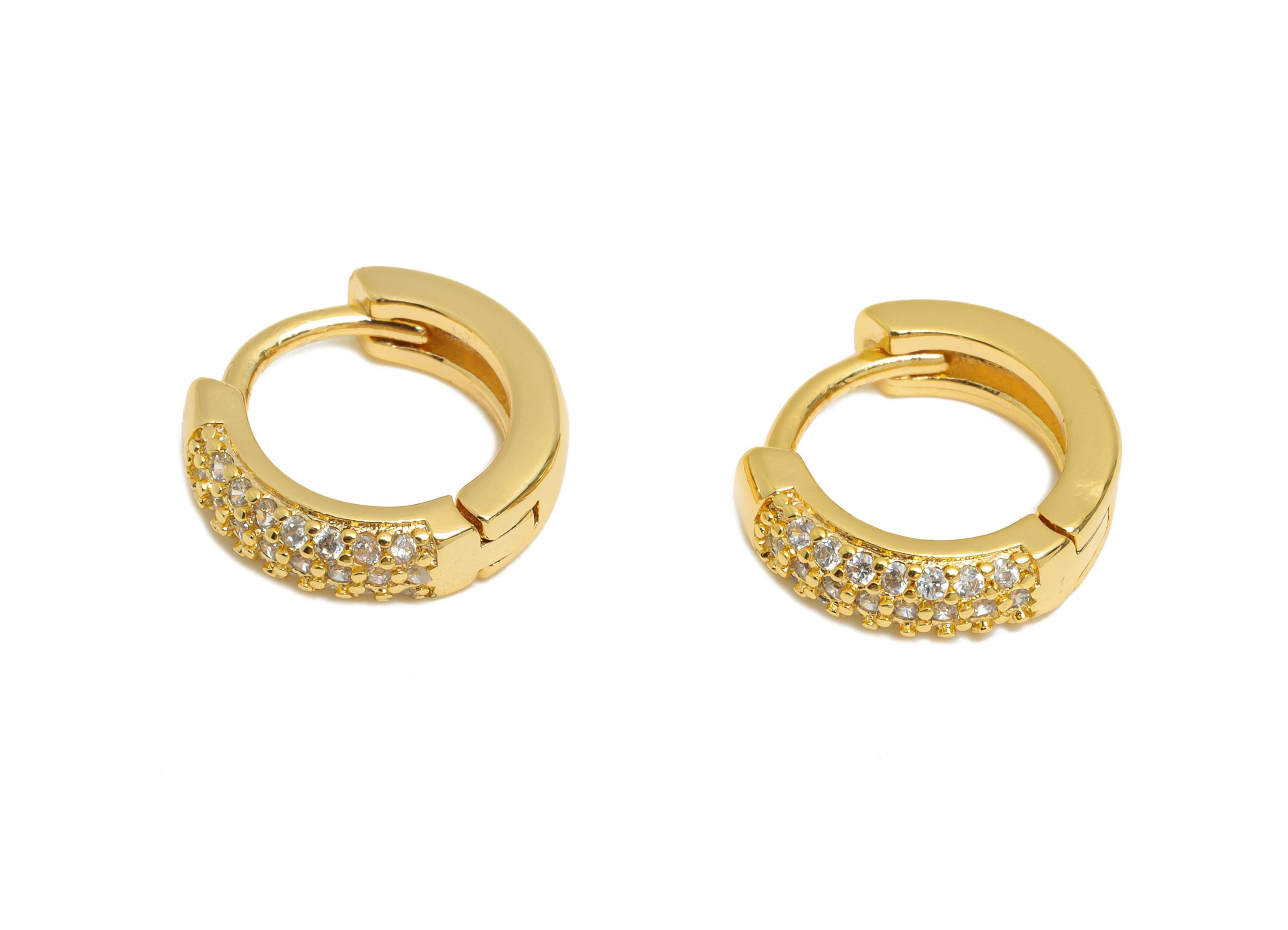 Brass CZ Round Huggie Hoop Earring - Brass Zircon Earring - Sparkling Huggie Hoop Clasp - 18K Real Gold Plated - 12.83x11x3.3mm - RGP10873 - DOMEDBAZAAR