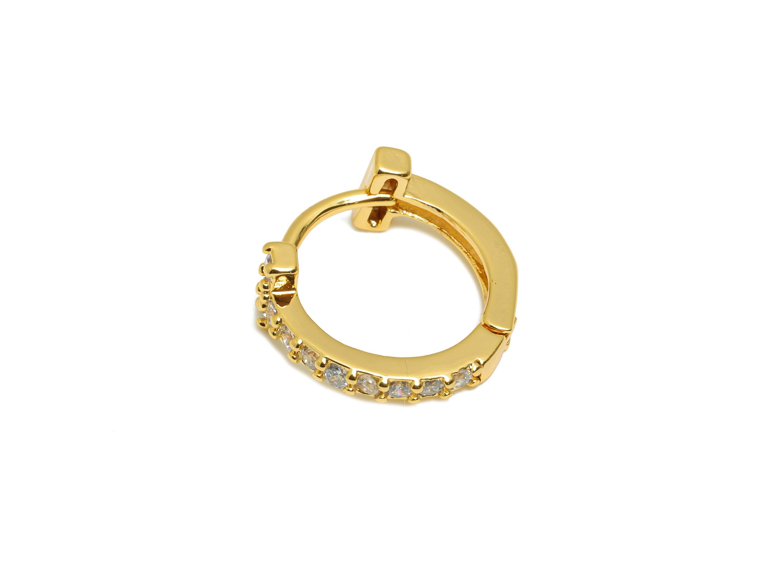 Brass CZ Circle Huggie Hoop Earring - Brass Zircon Hoop Earring - Dainty Huggie Hoop Clasp - 18K Real Gold Plated - 13.8x12.9x5mm - RGP10884 - DOMEDBAZAAR