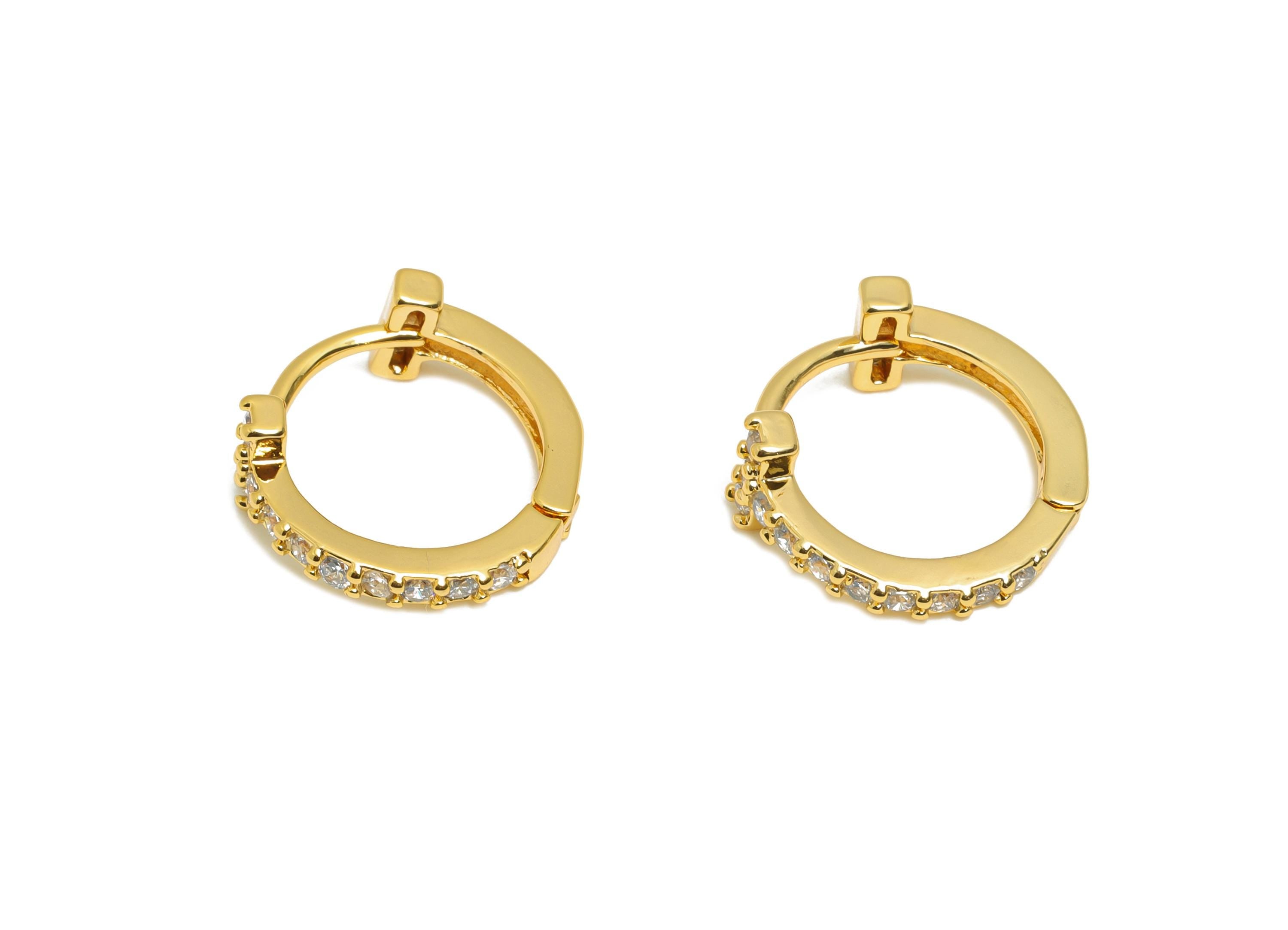 Brass CZ Circle Huggie Hoop Earring - Brass Zircon Hoop Earring - Dainty Huggie Hoop Clasp - 18K Real Gold Plated - 13.8x12.9x5mm - RGP10884 - DOMEDBAZAAR