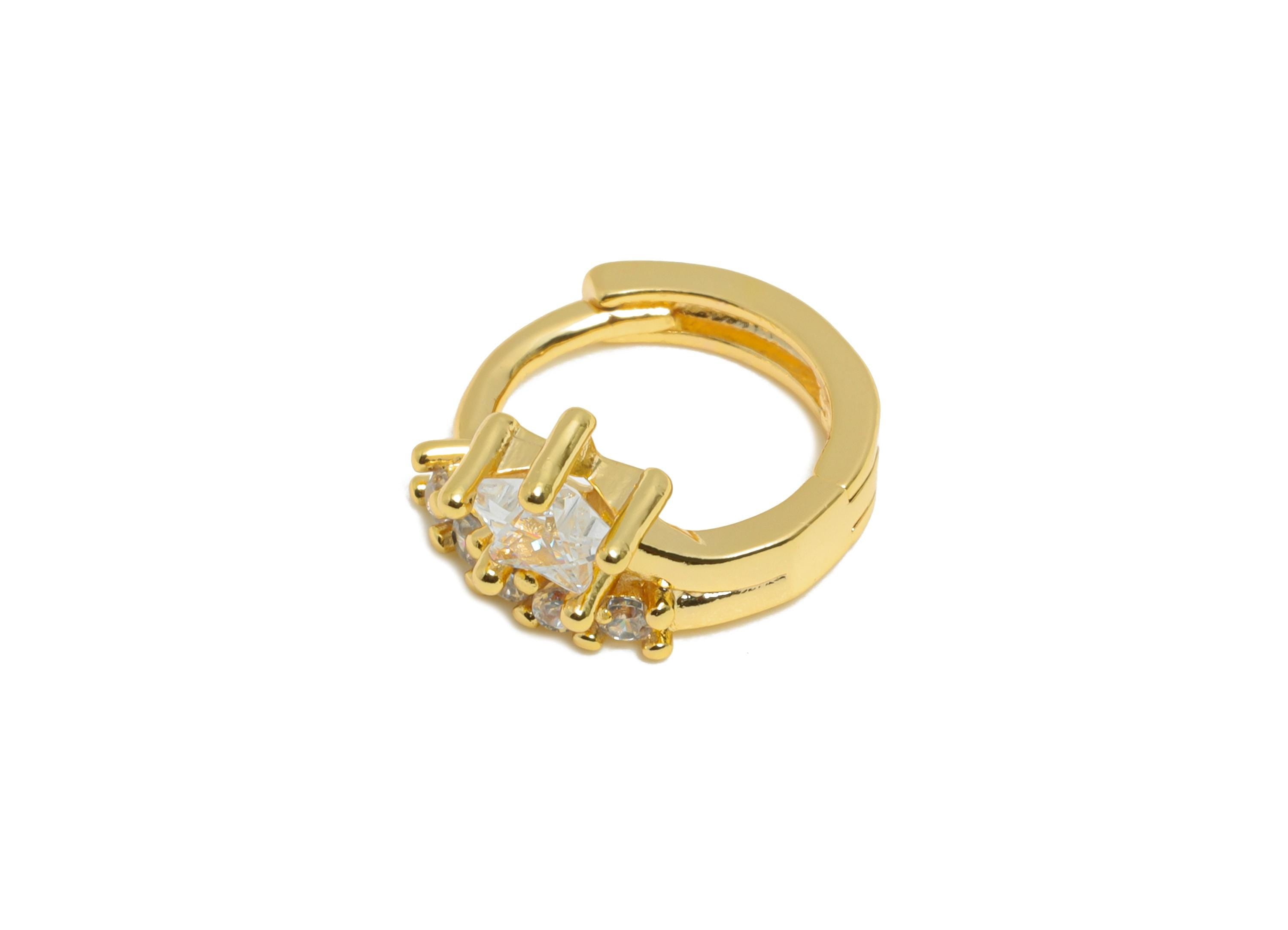 Brass CZ Star Huggie Hoop Earring - Brass Cubic Zircon Hoop Earring - Dainty Huggie Hoop Clasp - 18K Real Gold Plated - 14x11x7mm - RGP10949 - DOMEDBAZAAR
