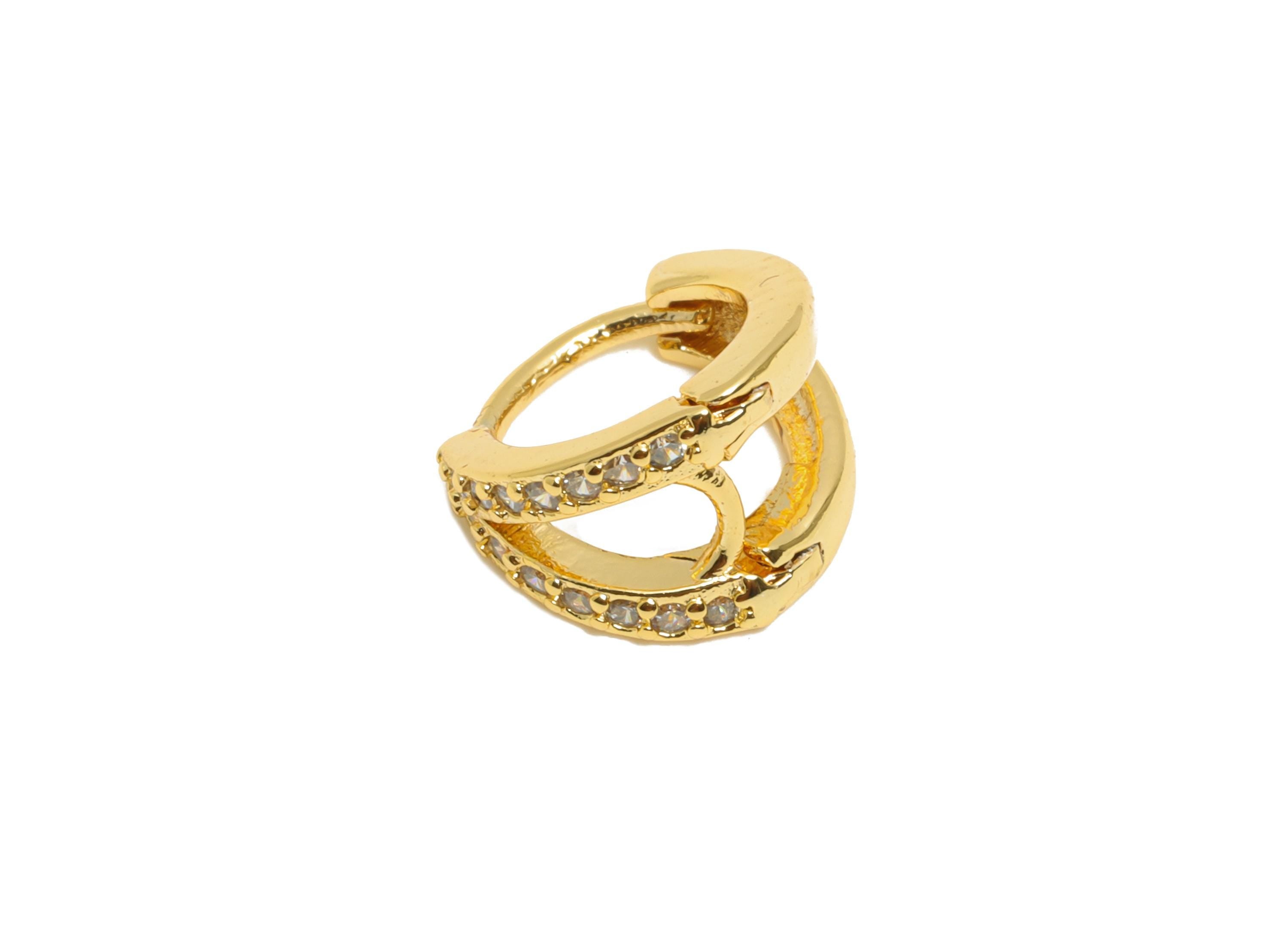 Brass CZ Round Huggie Hoop Earring - Tiny Double Hoop Zircon Earring - Minimalist Huggie Hoop Clasp - 18K Gold Plated - 9x8x6.3mm - RGP10901 - DOMEDBAZAAR