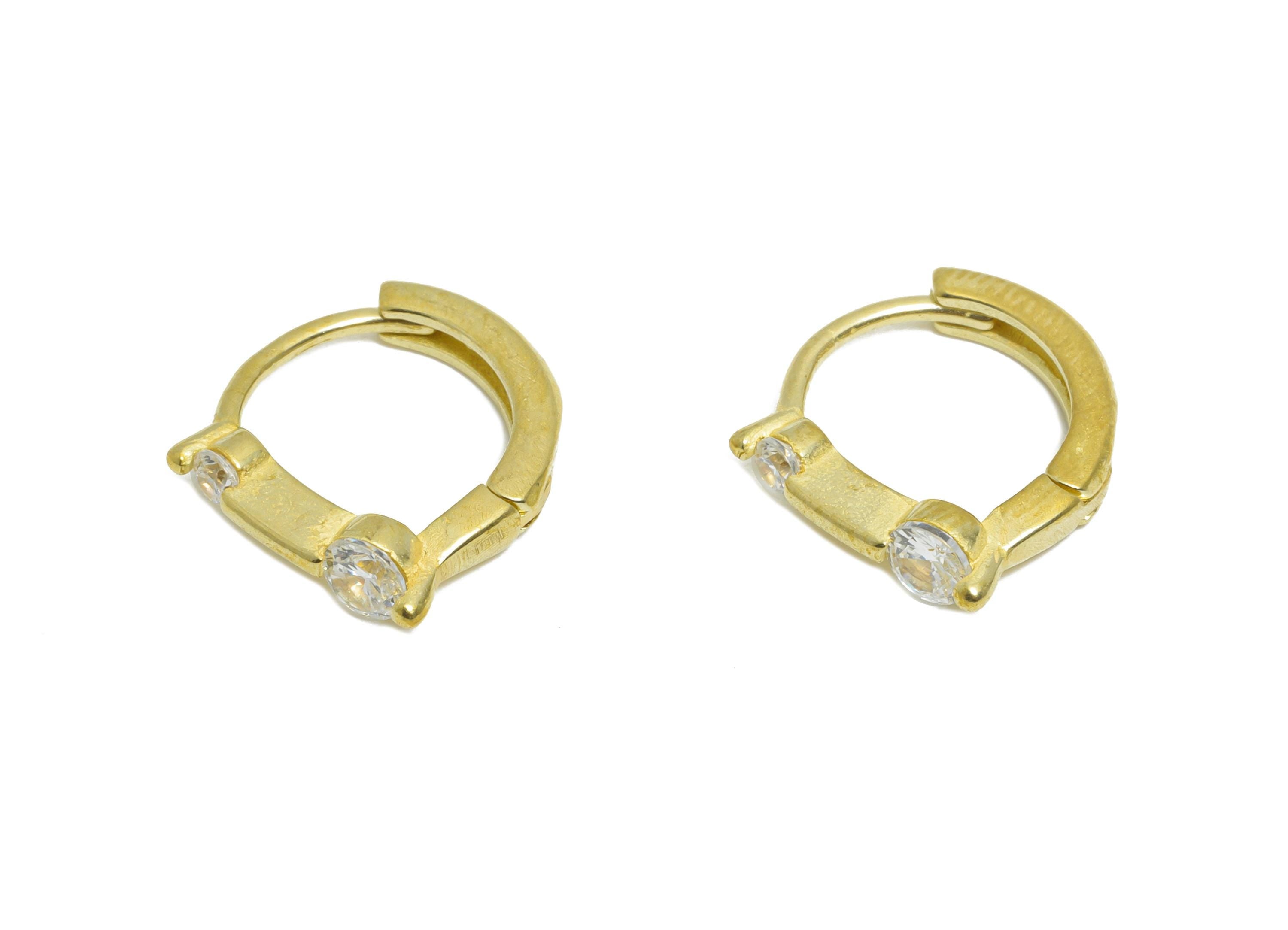 Brass CZ Huggie Hoop Earrings - Raw Brass Geometric Zircon Earrings - Classic Huggie Hoop Clasps - Everyday Wear - 11.9x10.68x3mm - PP11261