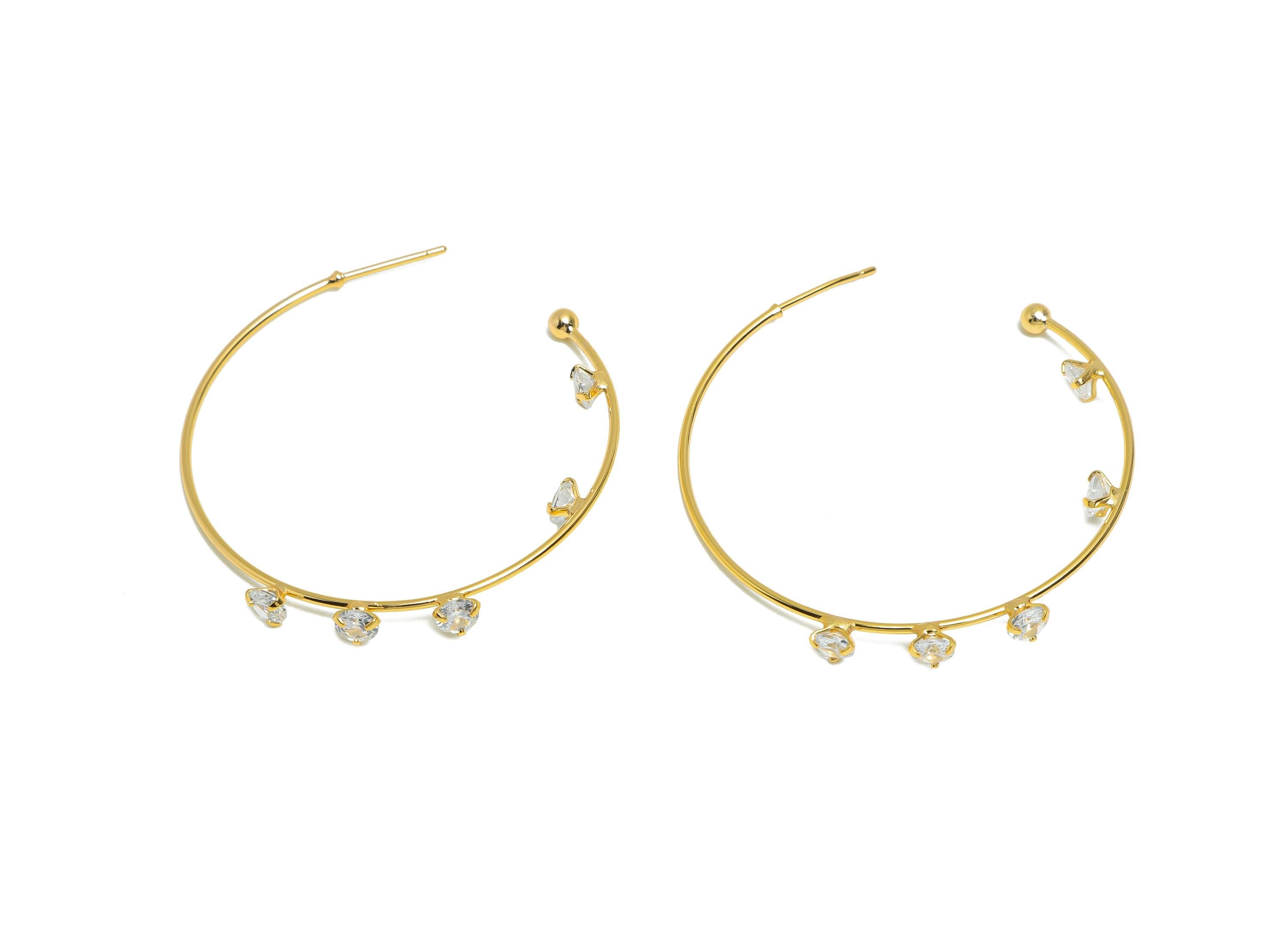 Brass CZ Hoop Earring Stud - Brass Cubic Zircon Earring Stud - Dainty Gold Earring Hoop Post - 18K Real Gold Plated - 42x46x4mm - RGP10792 - DOMEDBAZAAR