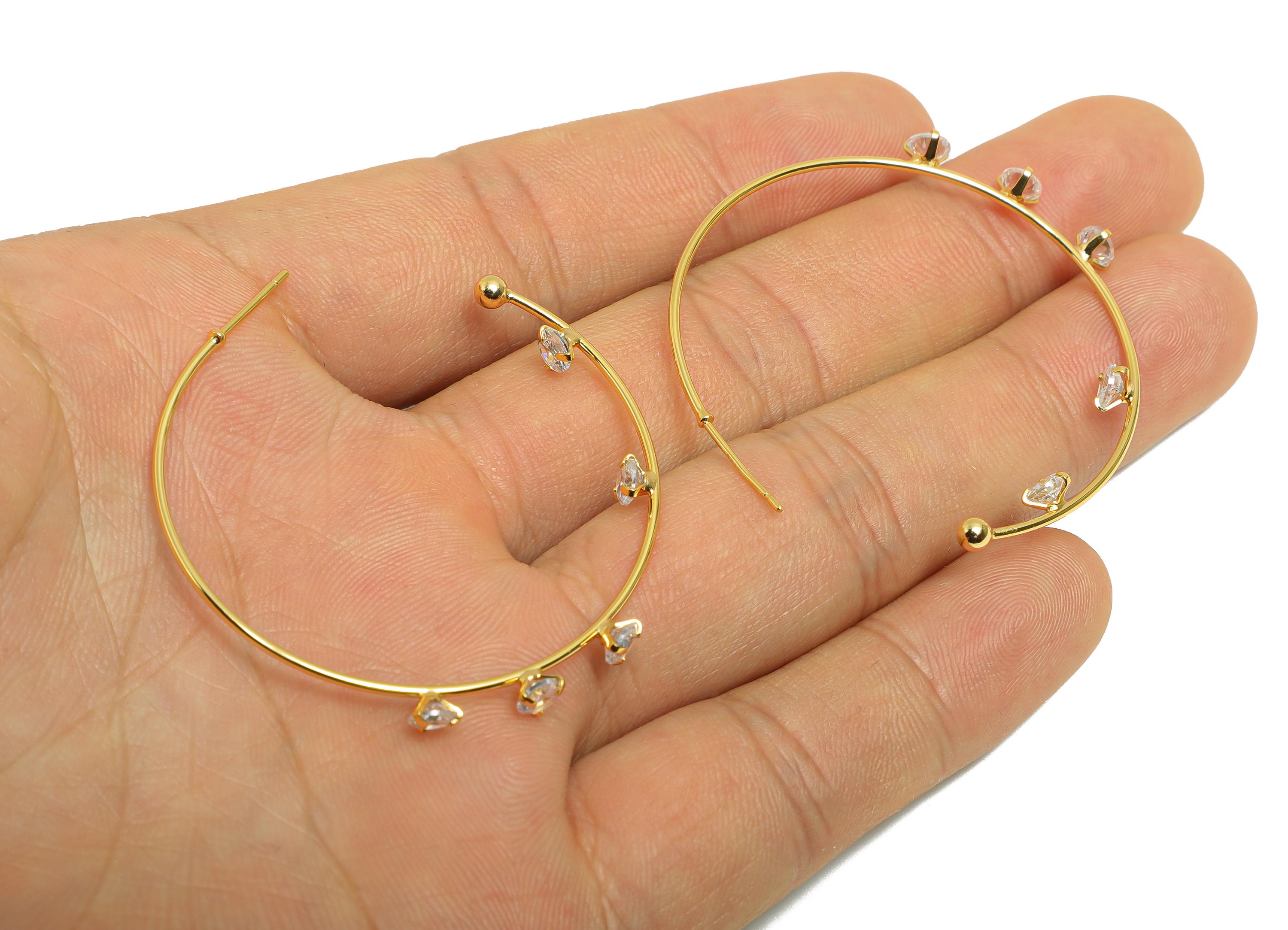 Brass CZ Hoop Earring Stud - Brass Cubic Zircon Earring Stud - Dainty Gold Earring Hoop Post - 18K Real Gold Plated - 42x46x4mm - RGP10792 - DOMEDBAZAAR