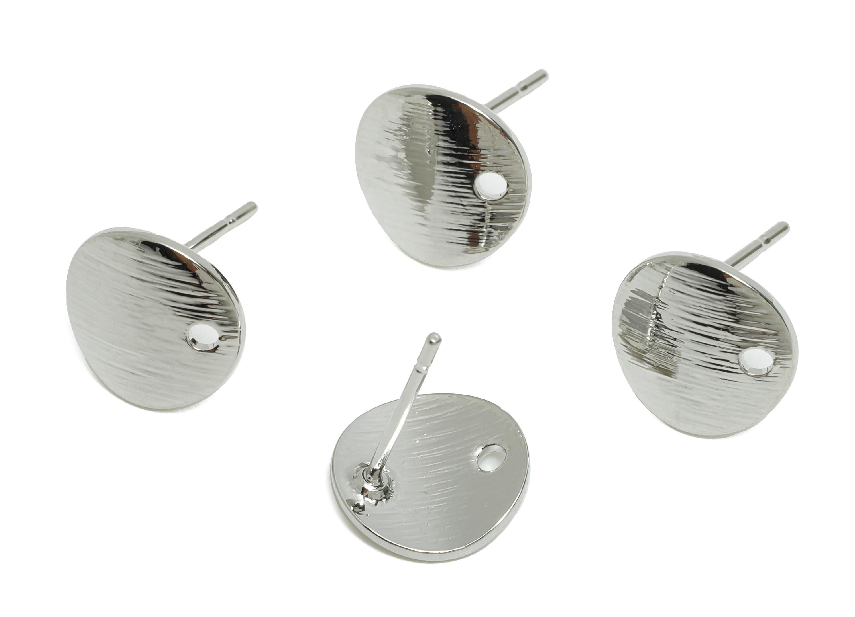 Textured Round Earring Connector - Brass Bent Round Post - Modern Geometric Earring Finding - 18K White Gold Plated - 10x10x1mm - RGP10973 - DOMEDBAZAAR