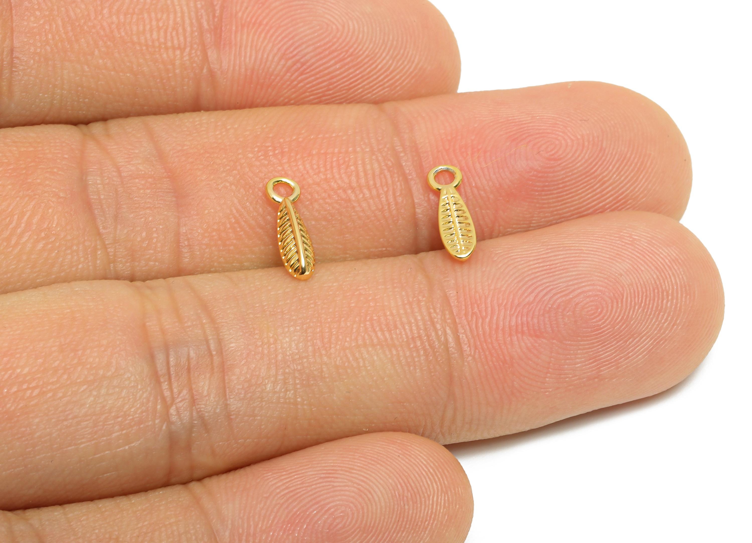 Brass Feather Earring Charm - Textured Gold Feather Pendant - DIY Necklace Jewelry Component - 18K Real Gold Plated - 10x3x1.7mm - RGP10961 - DOMEDBAZAAR