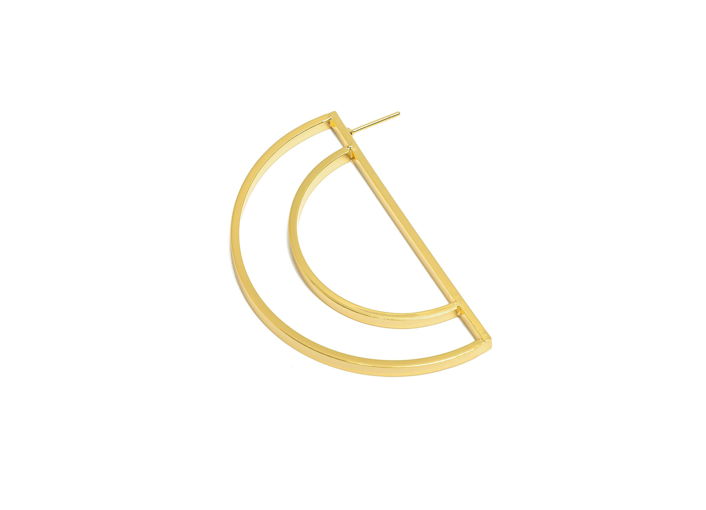 Brass Half Circle Earring Stud - Brass Half Moon Outline Earring Post - Brass Geometry Minimalist -18K Real Gold Plating - 7x5x1mm-RGP10795 - DOMEDBAZAAR