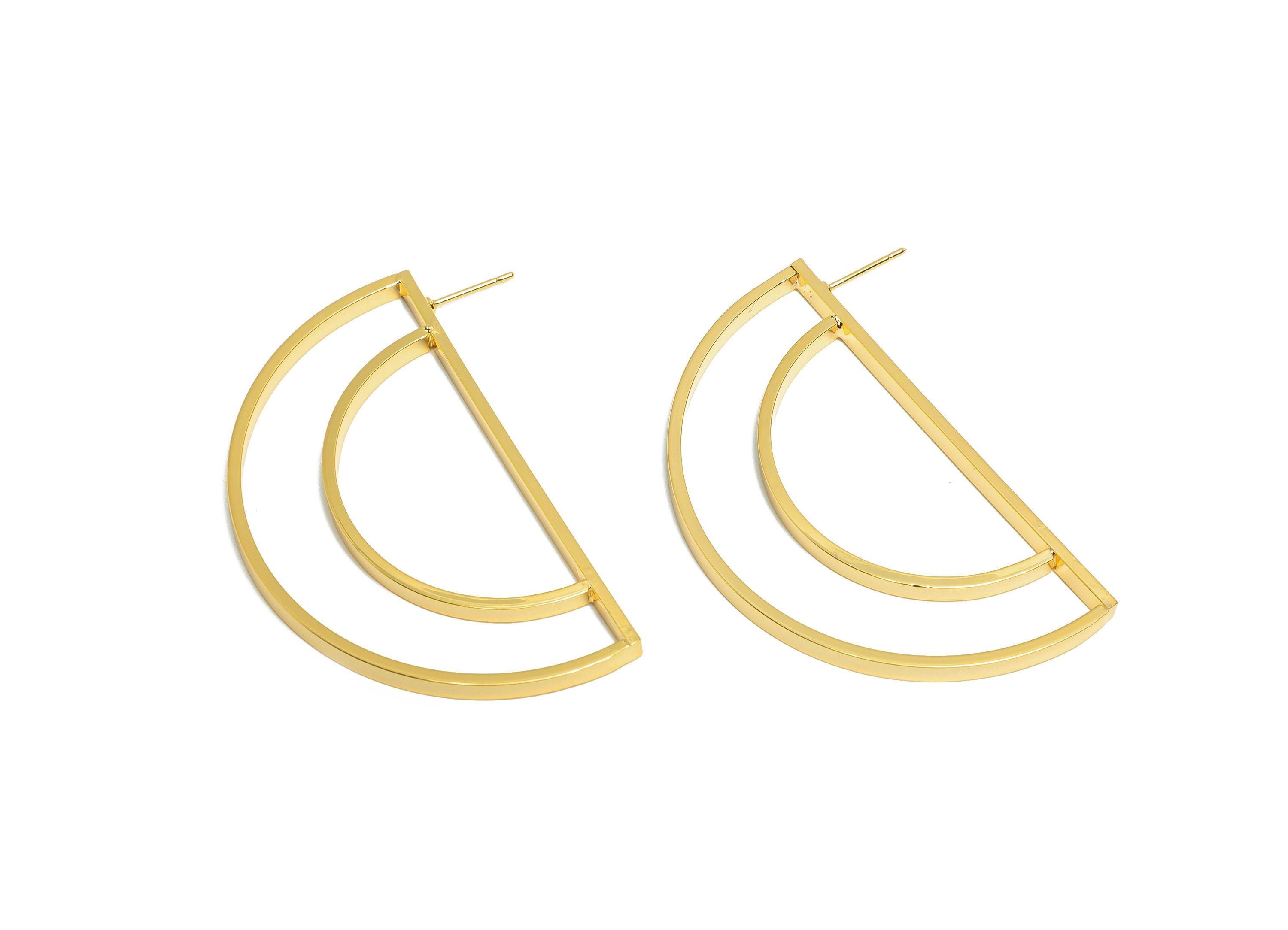 Brass Half Circle Earring Stud - Brass Half Moon Outline Earring Post - Brass Geometry Minimalist -18K Real Gold Plating - 7x5x1mm-RGP10795 - DOMEDBAZAAR