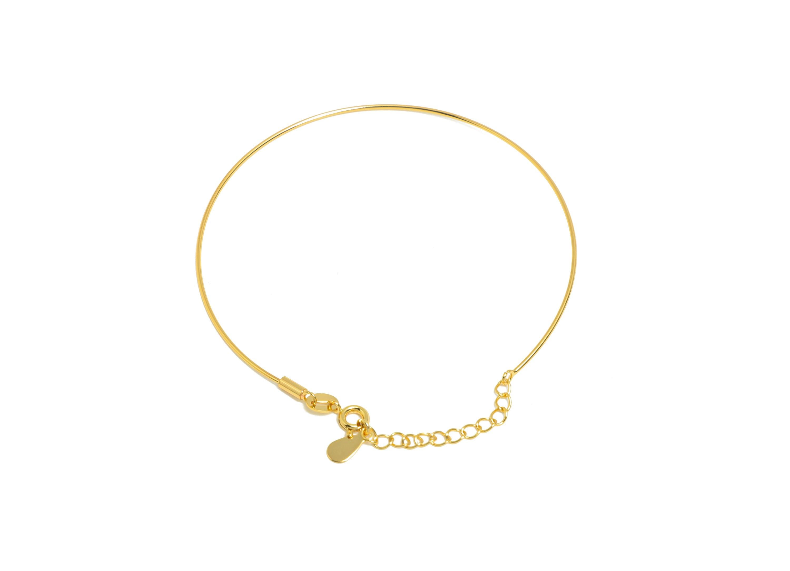 Brass Customizable Bracelet Base - Brass DIY Bead Bracelet - Thin Wire Bracelet with Clasp - 18K Real Gold Plating - 63x59x0.8mm - RGP10906