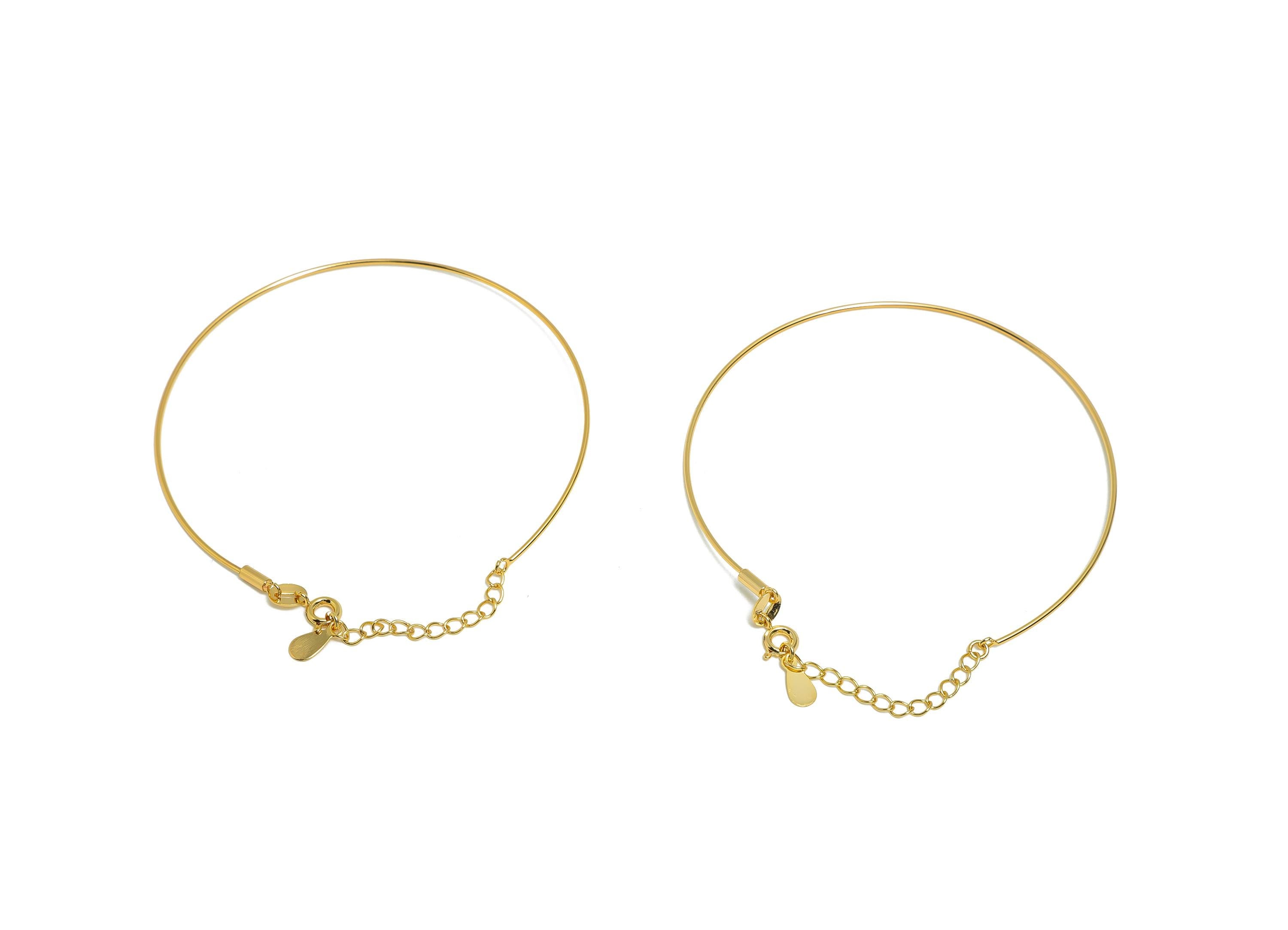 Brass Customizable Bracelet Base - Brass DIY Bead Bracelet - Thin Wire Bracelet with Clasp - 18K Real Gold Plating - 63x59x0.8mm - RGP10906