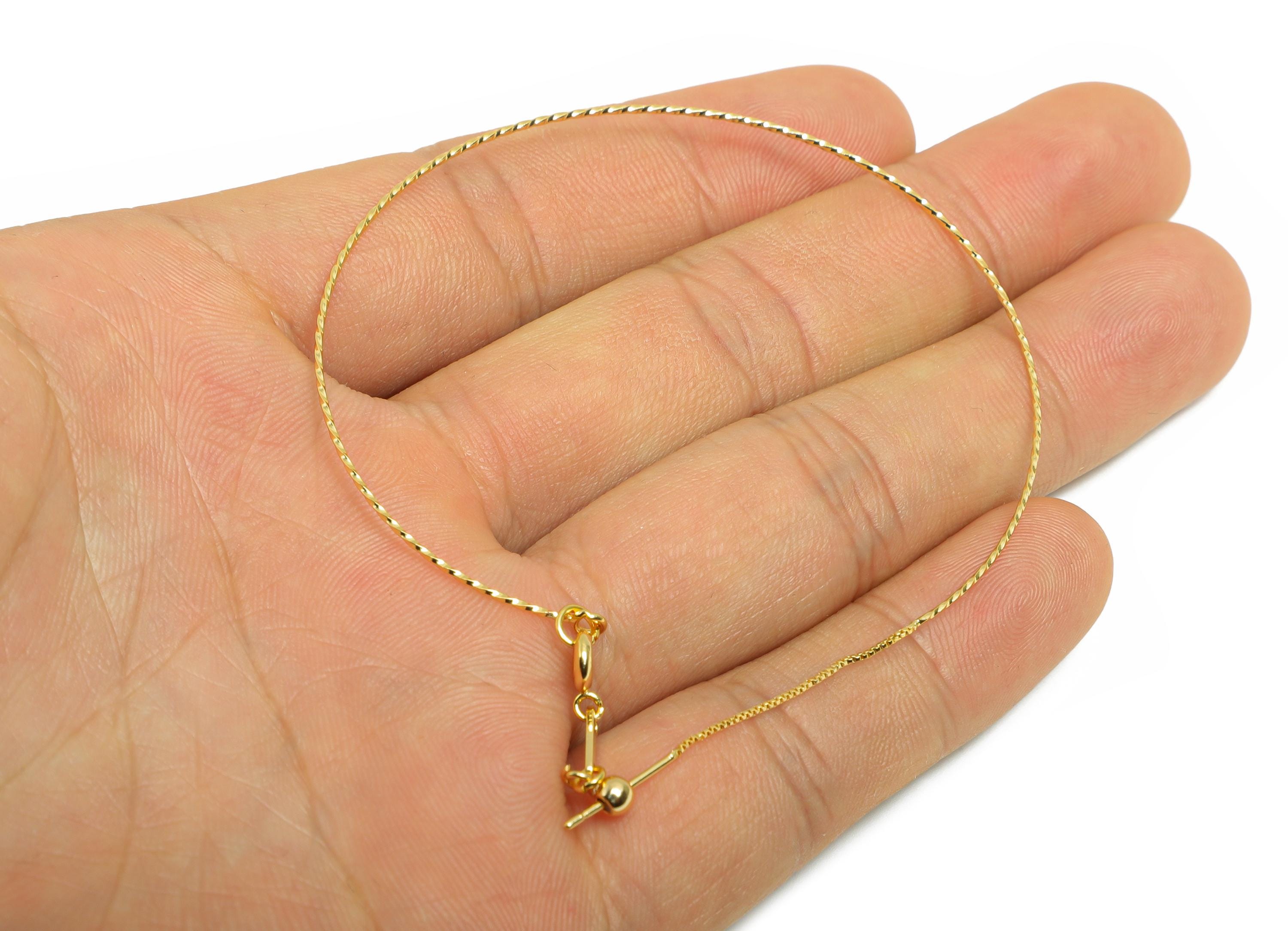 Brass Customizable Bracelet Base - Brass 0.7mm Beading Bracelet - Adjustable Rubber Stopper - 18K Real Gold Plating - 63x58x0.7mm - RGP10907