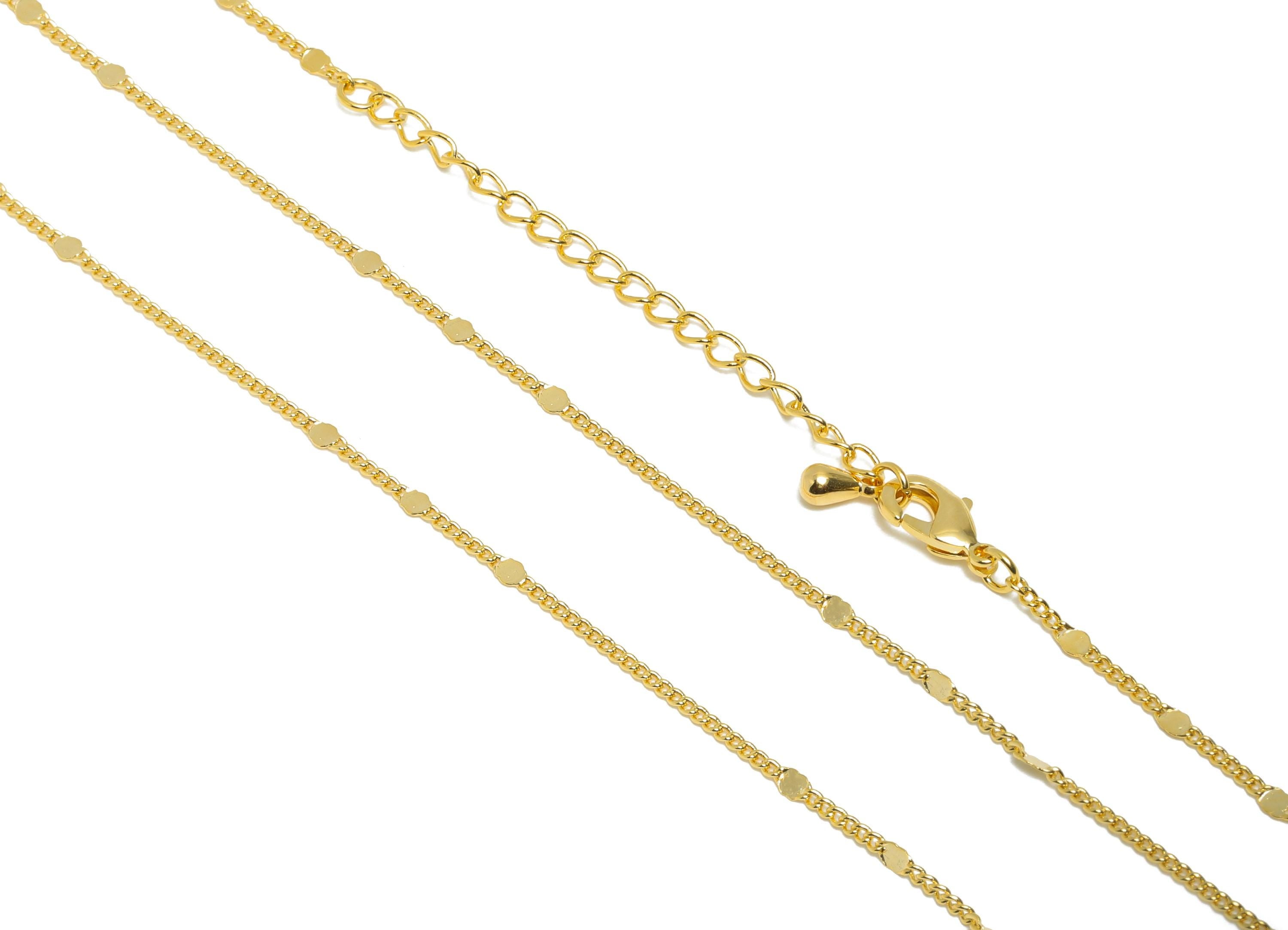 42+5cm Finished Curb Chain - Pressed Round Chain - Brass Hammered Round Curb Chain - Dainty Curb Chain - 18K Real Gold Plated - RGP10904 - DOMEDBAZAAR