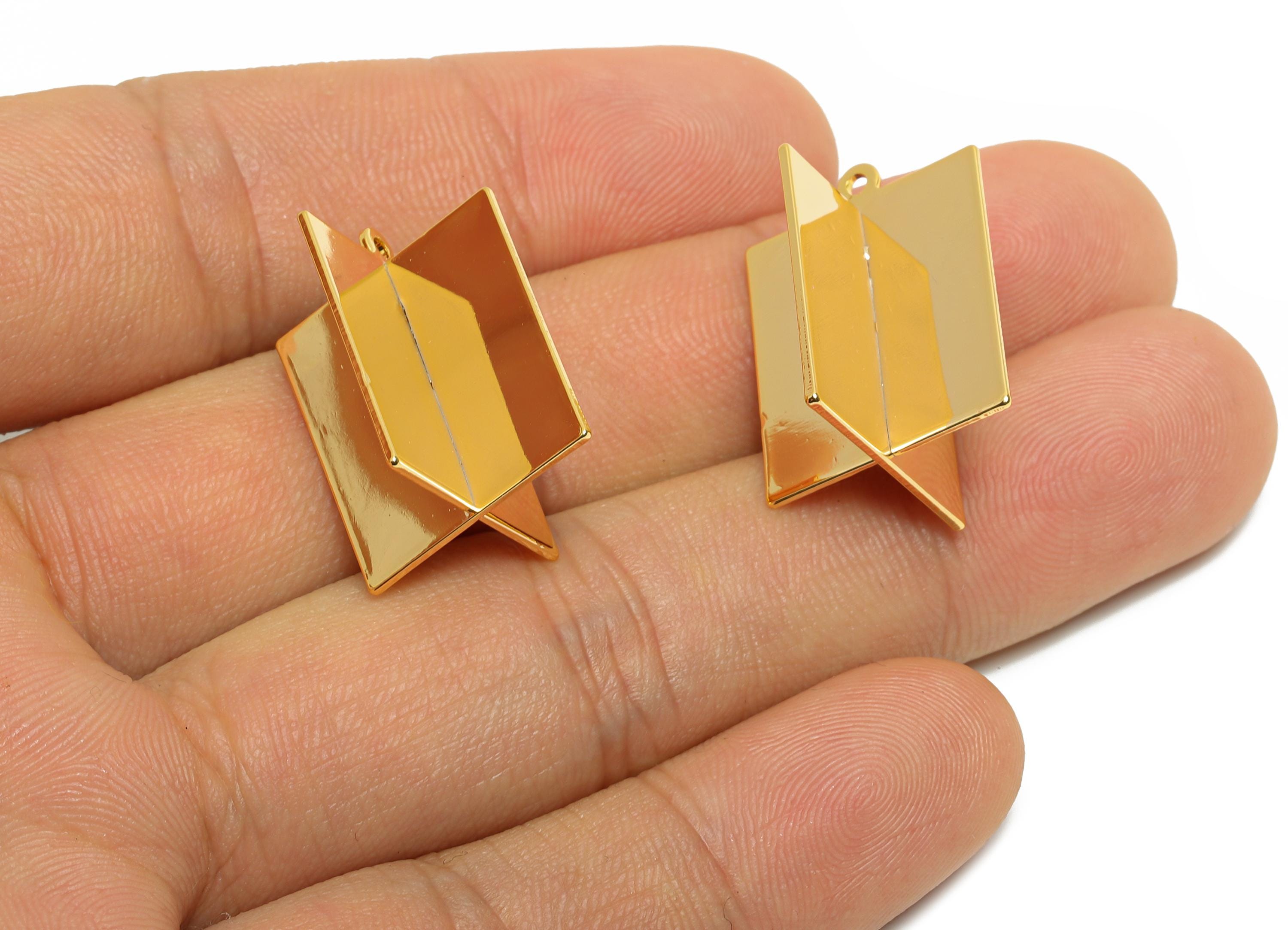 Brass Geometric Gold Pendant - Brass Modern Jewelry Charm - DIY Bold Geometric Abstract Pendant - 18K Real Gold Plated - 22x6x1mm-RGP10796 - DOMEDBAZAAR