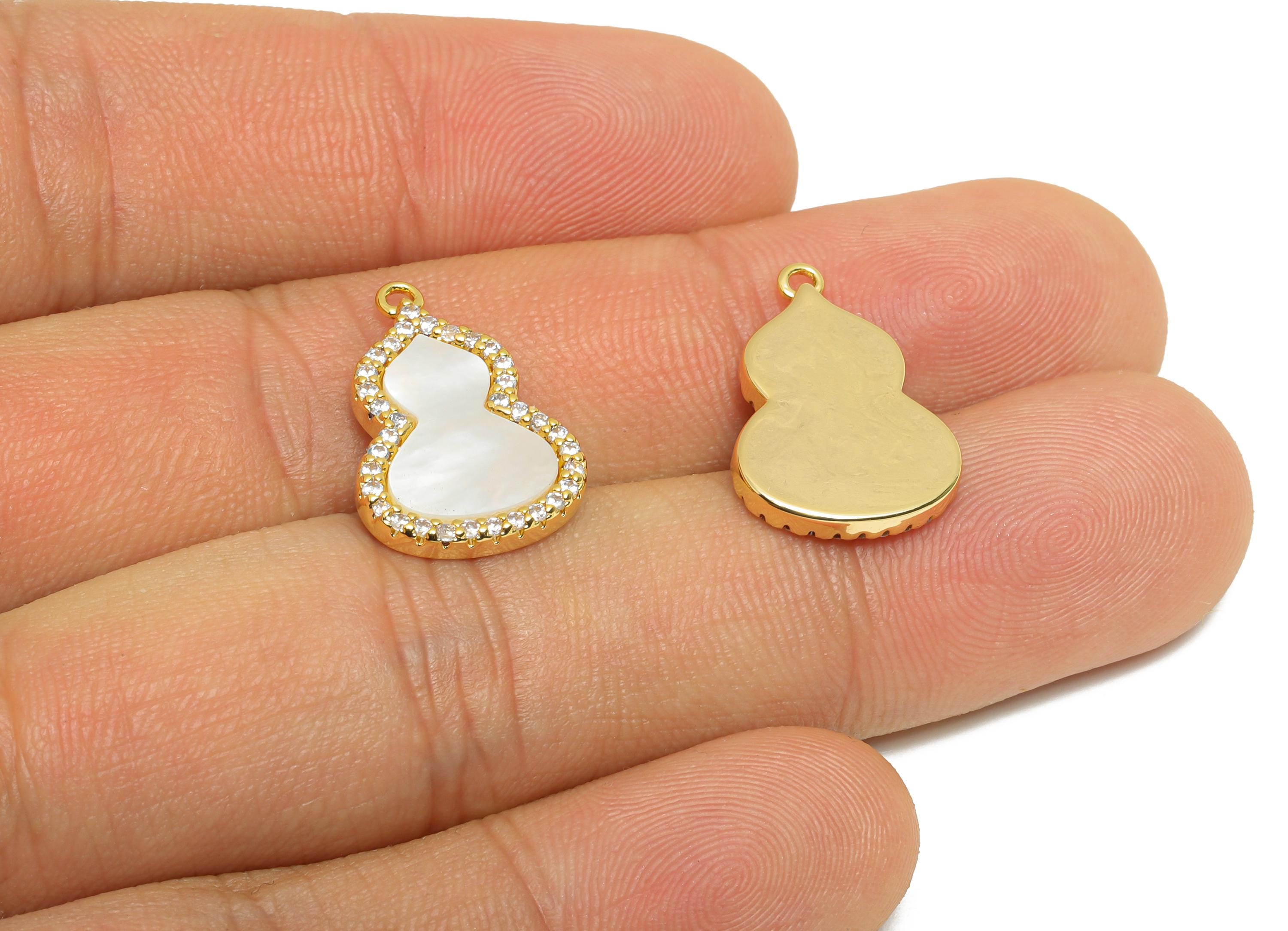 Brass Gourd Pendant - Brass Shell Cubic Zircon Charm for Necklace - Sparkling Gourd Pendant - 18K Real Gold Plating - 15.9x17x3mm - RGP10965 - DOMEDBAZAAR