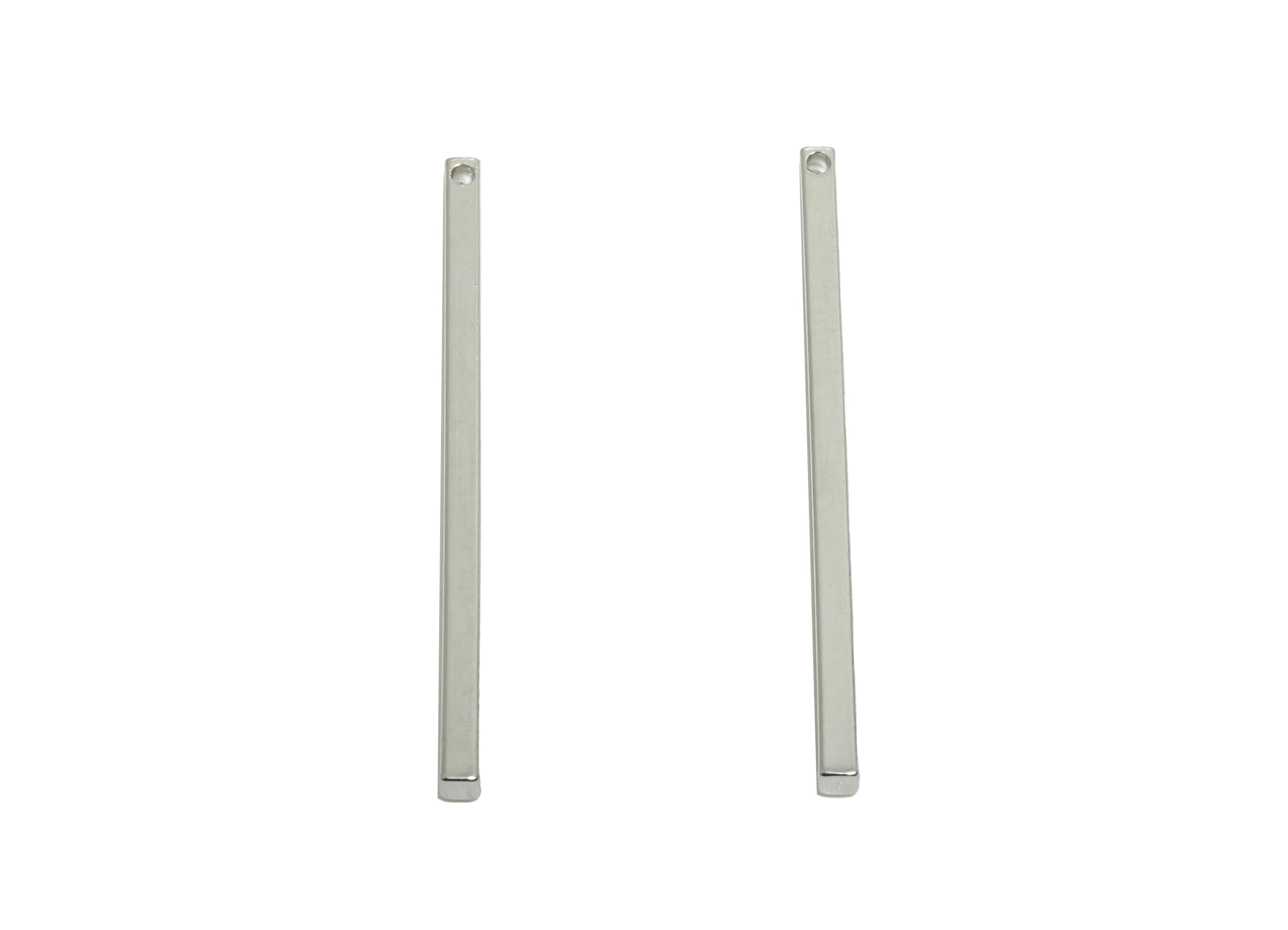 30mm Brass Stick Earring Charm - Minimalist Slim Bar Pendant - Rectangle Necklace Charm - 18K White Gold Plated - 30x1.5x1.5mm - RGP10972 - DOMEDBAZAAR