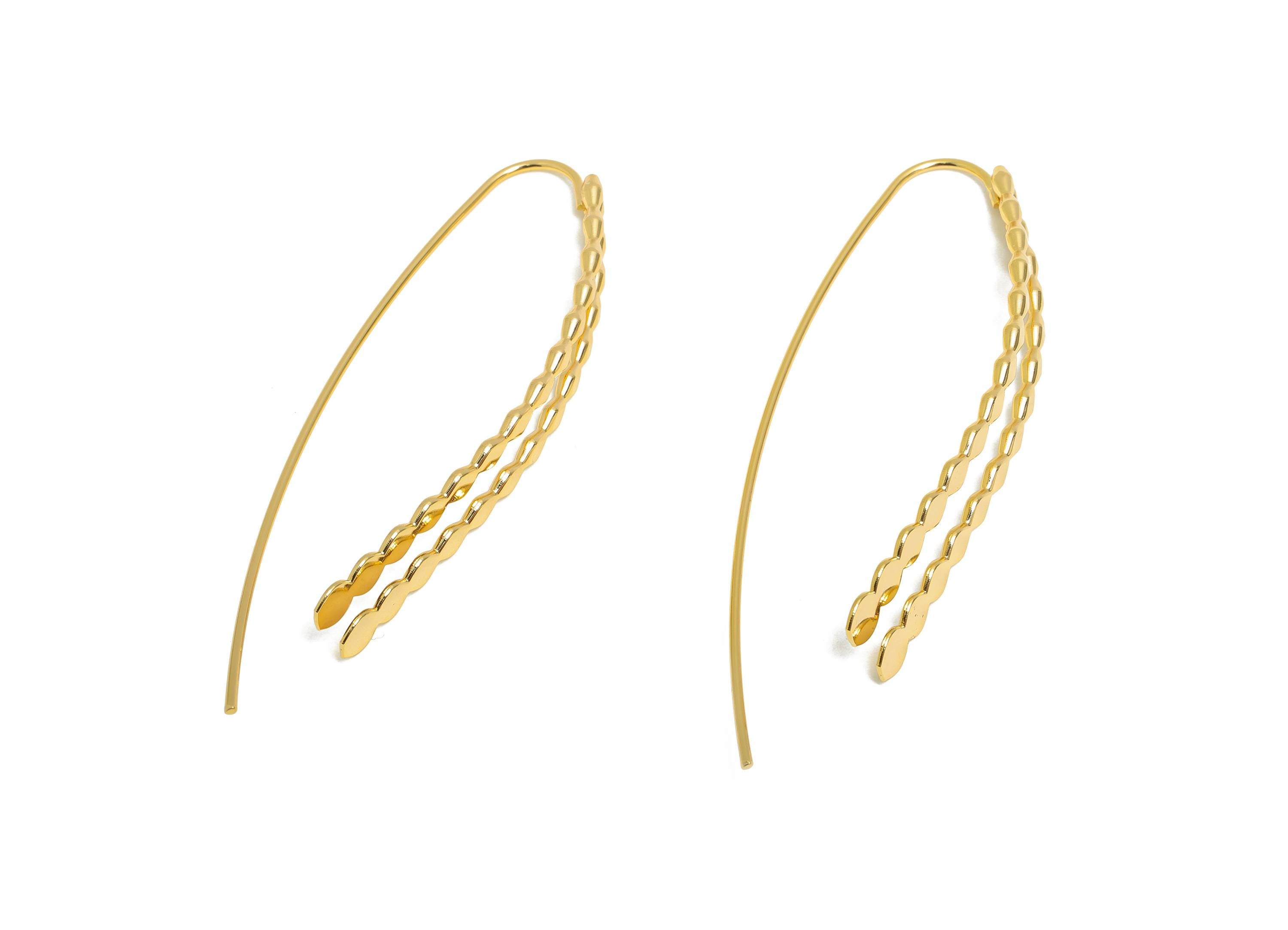 Brass Hook Earring Wire - Textured Hammered Hook Earring Wire - Minimalist Gold Jewelry - 18K Real Gold Plated - 58x16.5x1mm - RGP10975 - DOMEDBAZAAR