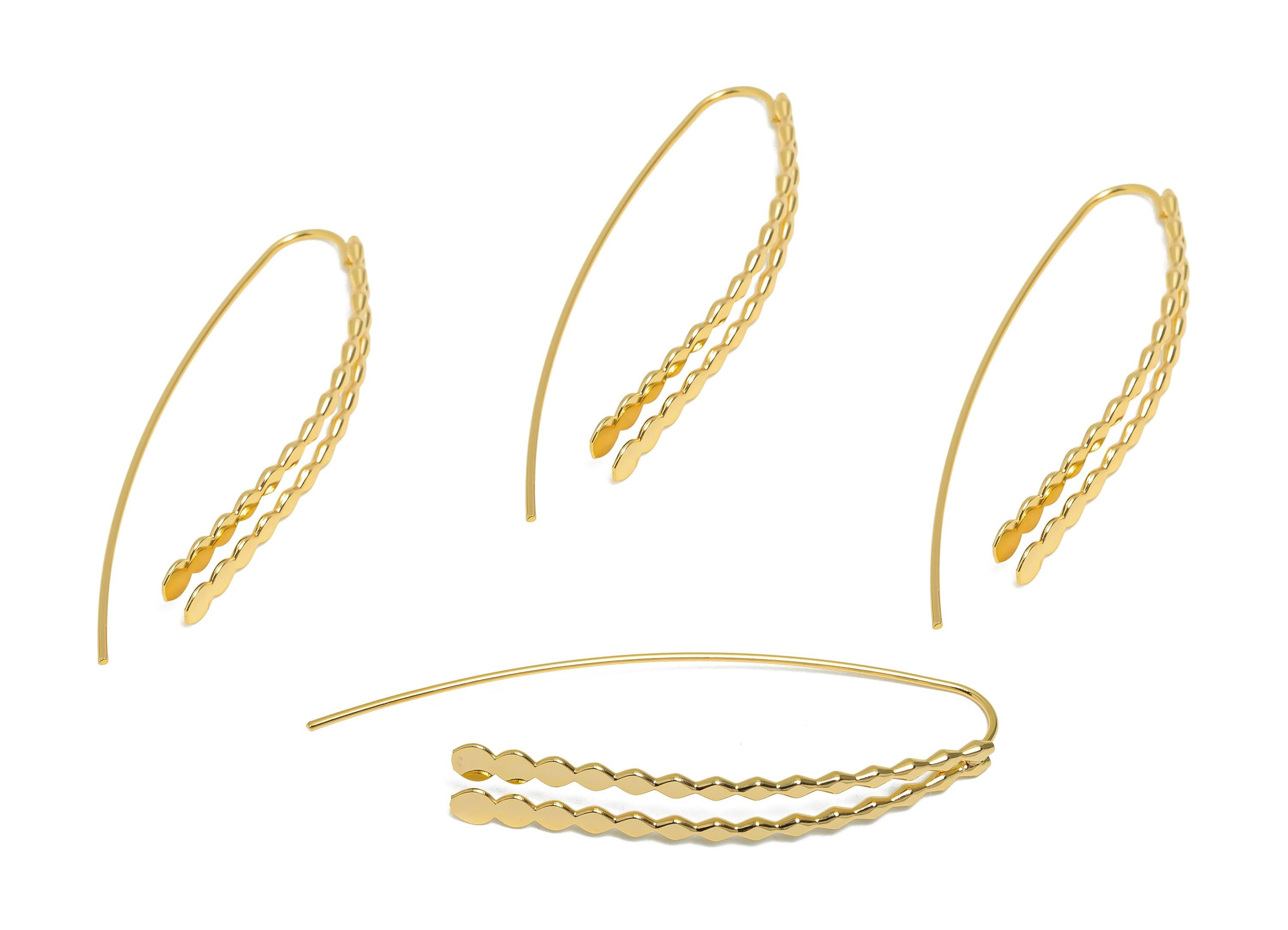 Brass Hook Earring Wire - Textured Hammered Hook Earring Wire - Minimalist Gold Jewelry - 18K Real Gold Plated - 58x16.5x1mm - RGP10975 - DOMEDBAZAAR