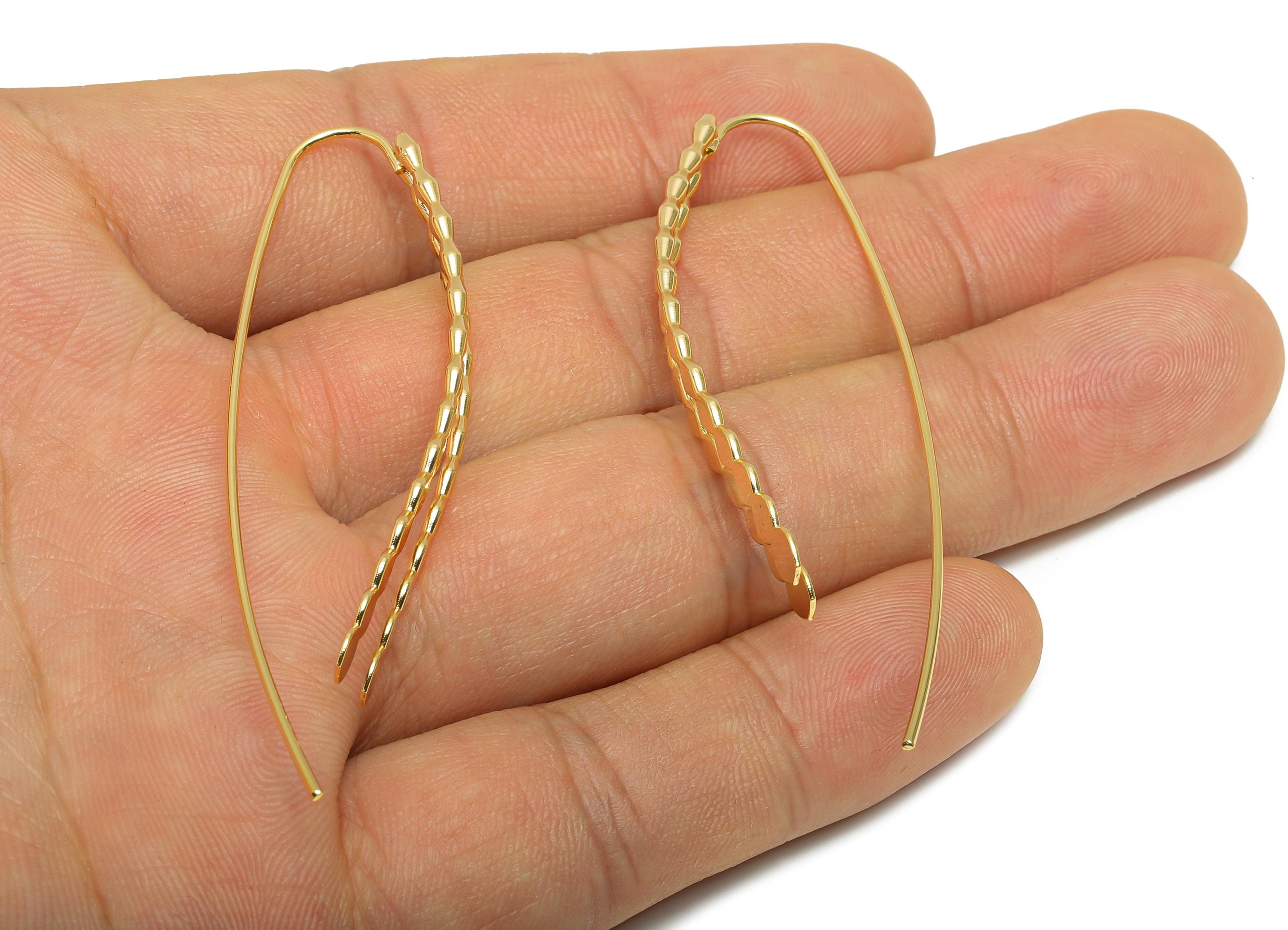 Brass Hook Earring Wire - Textured Hammered Hook Earring Wire - Minimalist Gold Jewelry - 18K Real Gold Plated - 58x16.5x1mm - RGP10975 - DOMEDBAZAAR