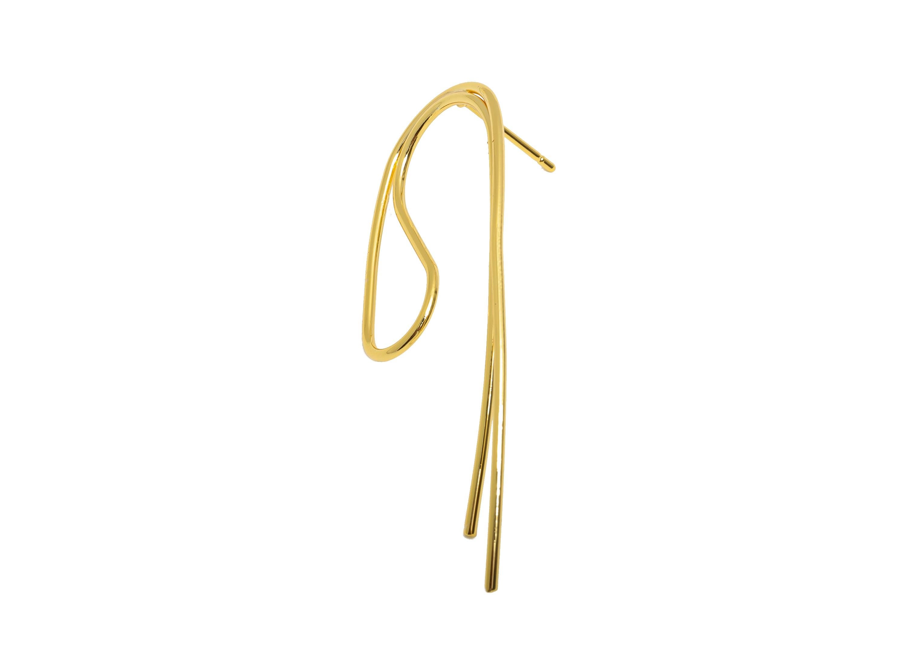 Abstract Gold Earring Post - Brass Twisted Wire Earring for Women - Fashion Geometric Earring - 18K Real Gold Plated - 45x17x1mm - RGP10791 - DOMEDBAZAAR