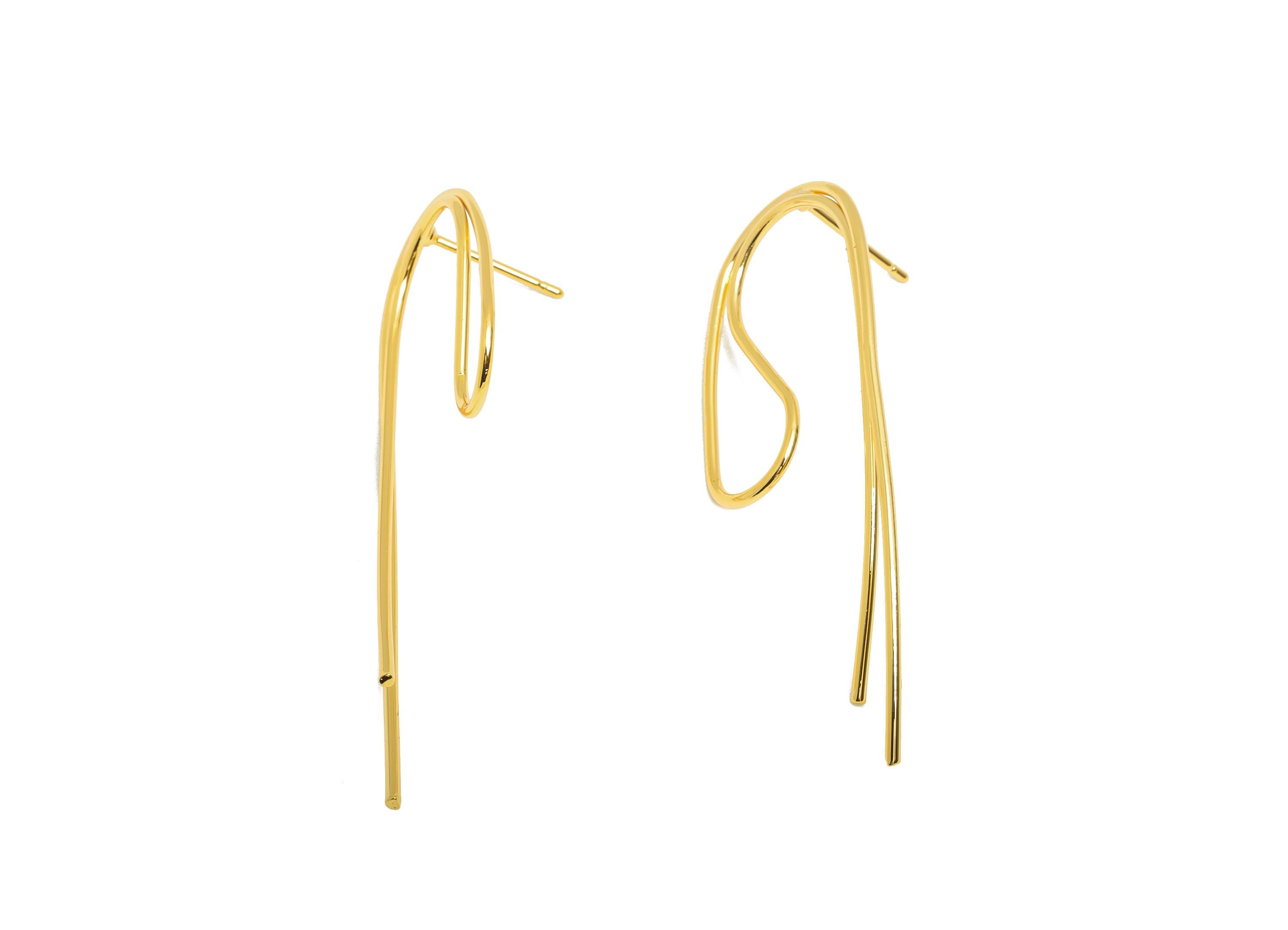 Abstract Gold Earring Post - Brass Twisted Wire Earring for Women - Fashion Geometric Earring - 18K Real Gold Plated - 45x17x1mm - RGP10791 - DOMEDBAZAAR