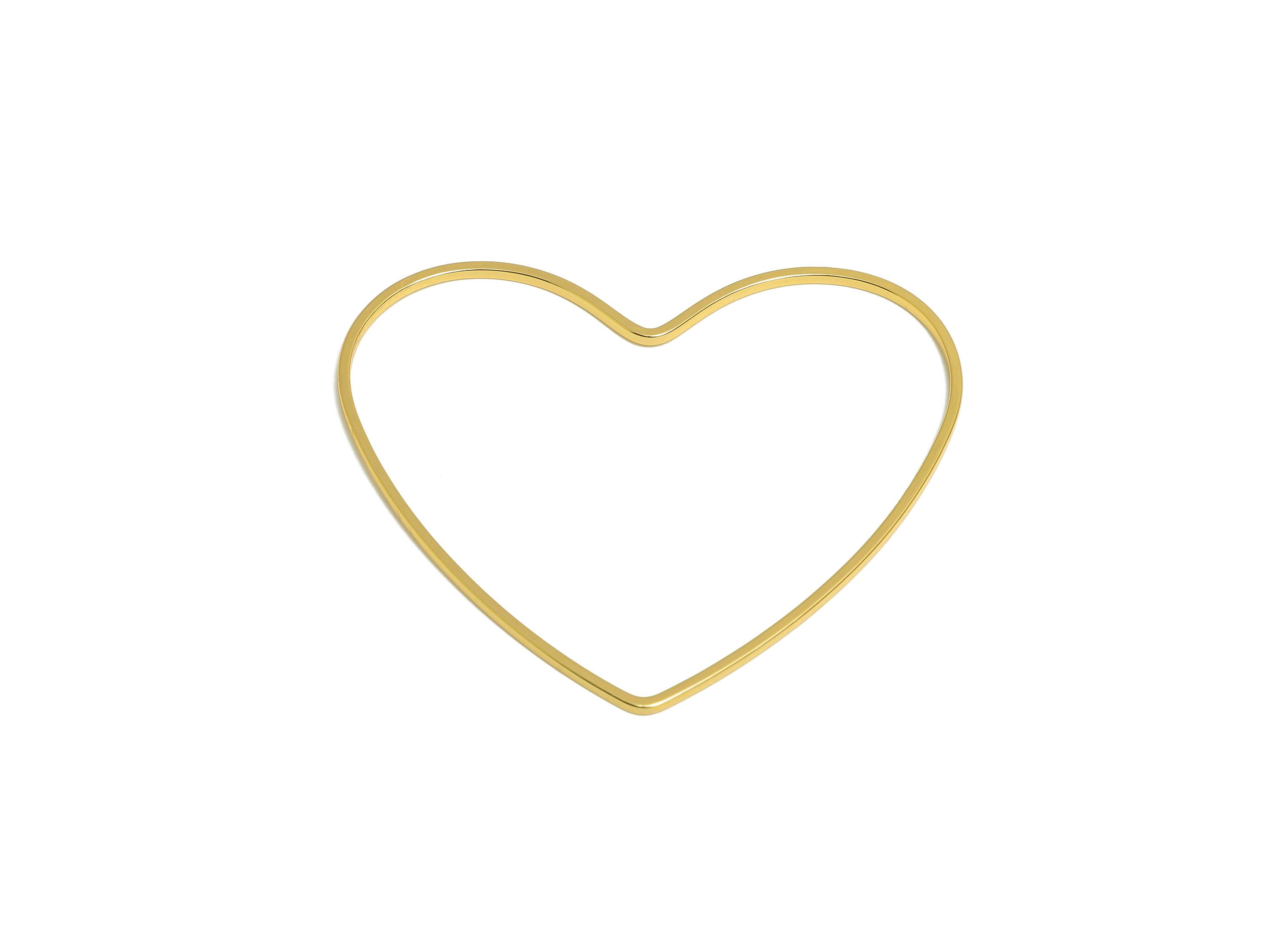 Brass Heart Earring Charms - Gold Heart Ring Connector - Minimalist Jewelry Accessory - 18K Real Gold Plating - 50x42x1.15mm - RGP10969 - DOMEDBAZAAR