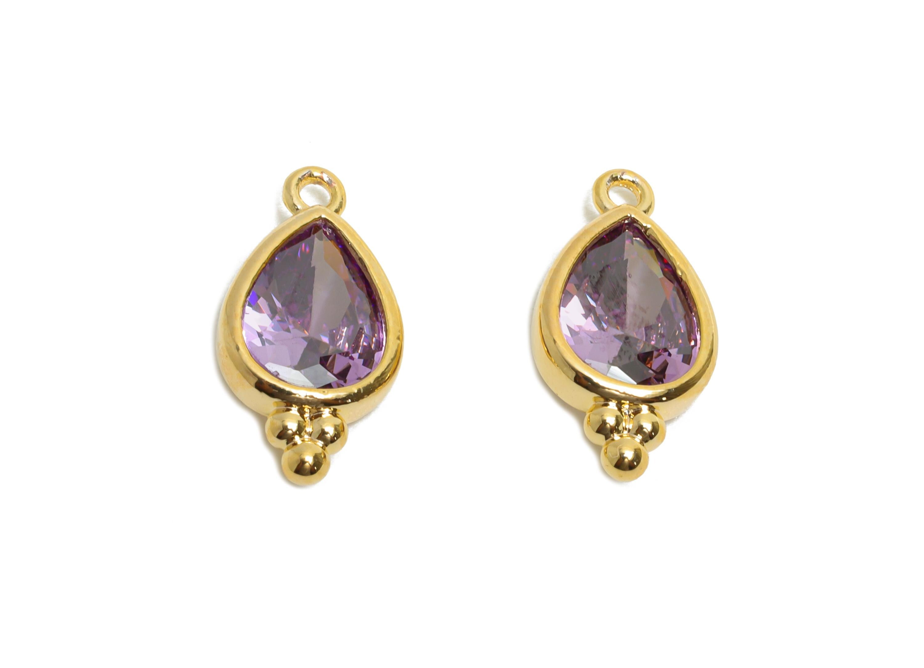 Sparkling Teardrop Zircon Charm - Dainty Gold Brass Necklace Pendant - Elegant Jewelry Findings - 18K Real Gold Plated - 14x7x3mm - RGP11061 - DOMEDBAZAAR