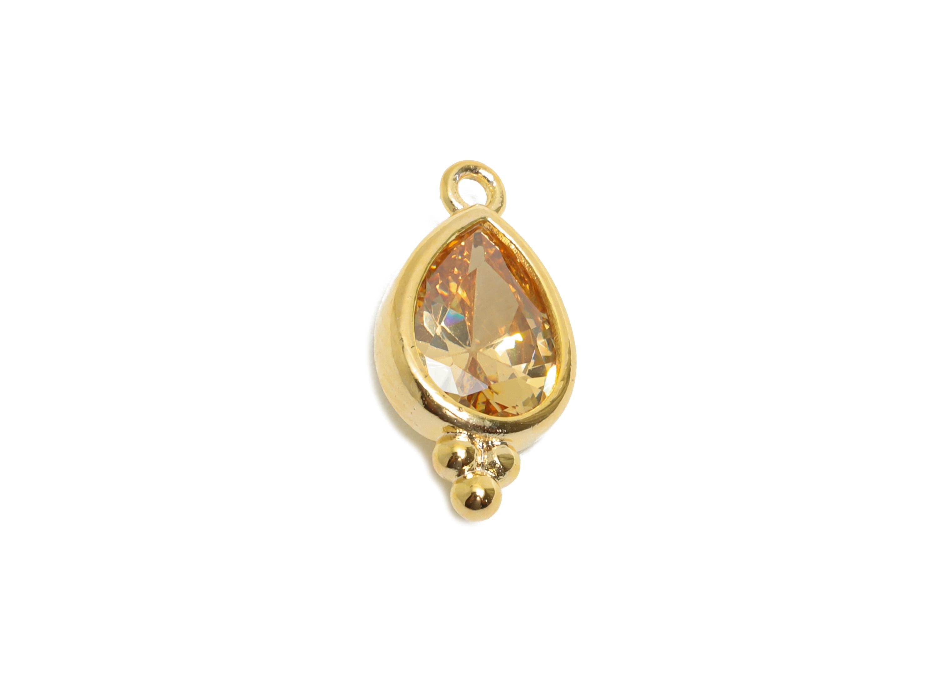 Brass Teardrop Zircon Charm - Dainty Faceted Zircon Necklace Pendant - DIY Jewelry Supplies - 18K Real Gold Plated - 14x7x3mm - RGP11062 - DOMEDBAZAAR