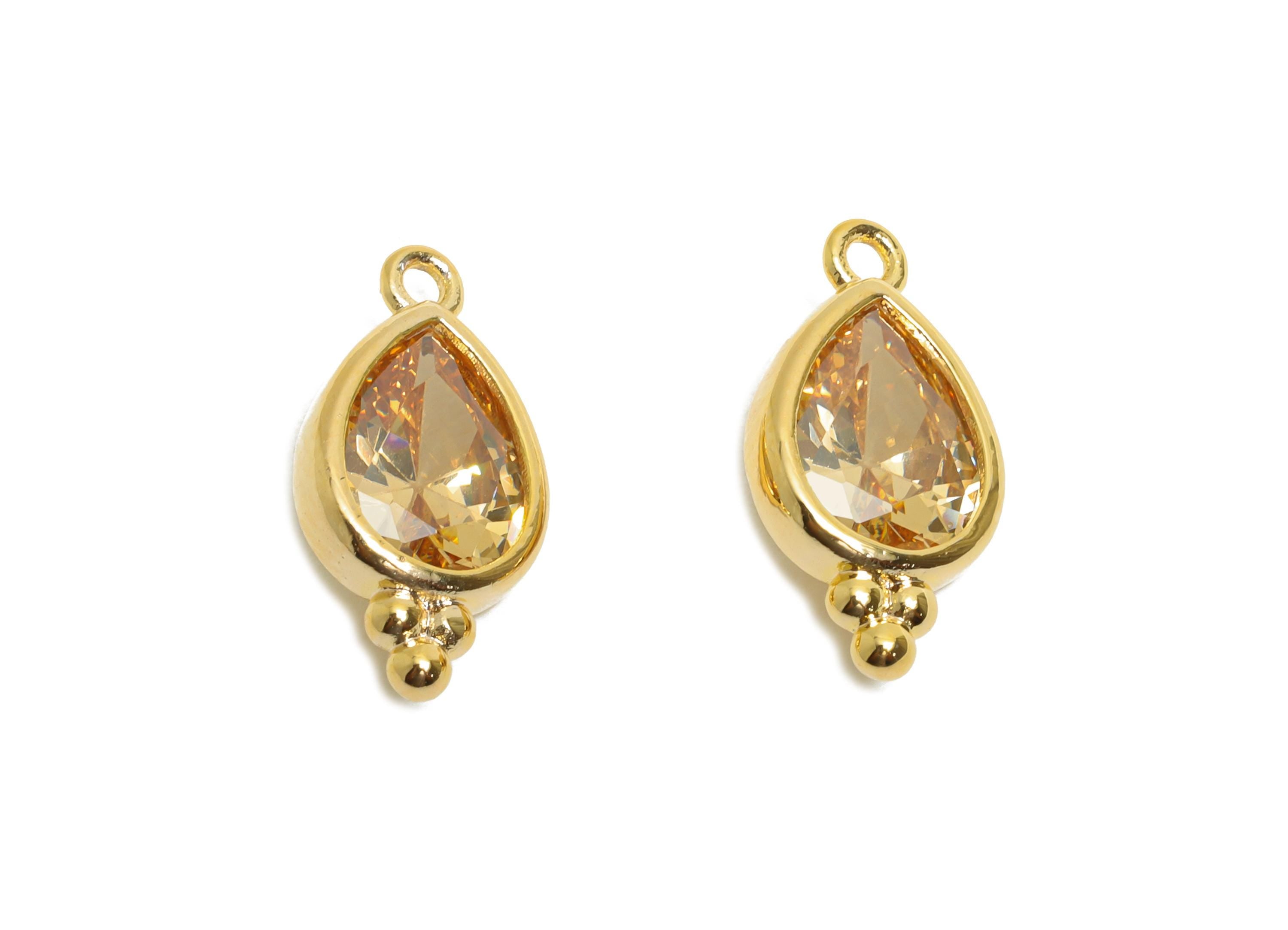 Brass Teardrop Zircon Charm - Dainty Faceted Zircon Necklace Pendant - DIY Jewelry Supplies - 18K Real Gold Plated - 14x7x3mm - RGP11062 - DOMEDBAZAAR