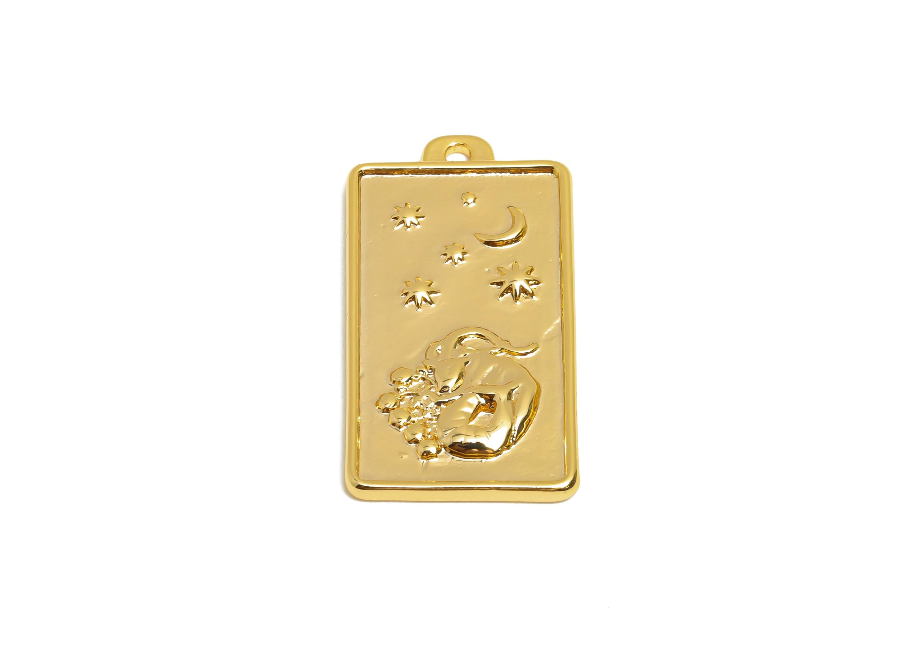 Capricorn Zodiac Rectangle Charm - Gold Brass Horoscopes Necklace Pendant - Astrology Good Lucky Charm - 18K Gold Plated -24x12x1mm-RGP11041 - DOMEDBAZAAR
