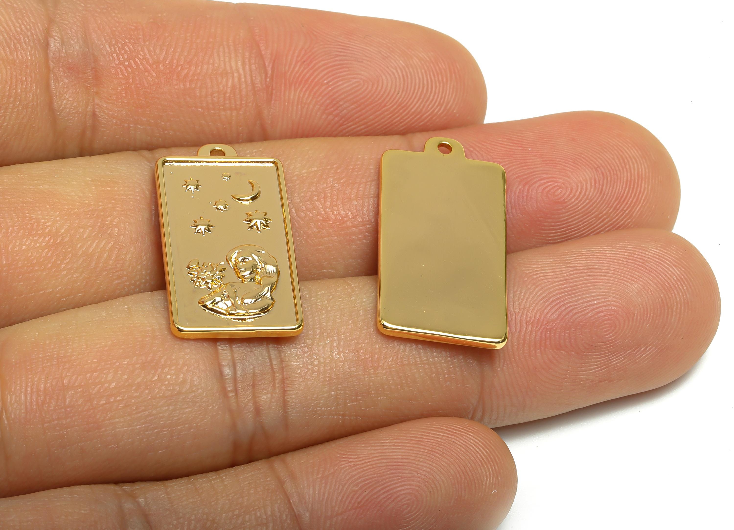 Virgo Zodiac Rectangle Charm - Gold Brass Horoscopes Necklace Pendant - Astrology Good Lucky Charm - 18K Gold Plated - 24x12x1mm - RGP11042 - DOMEDBAZAAR