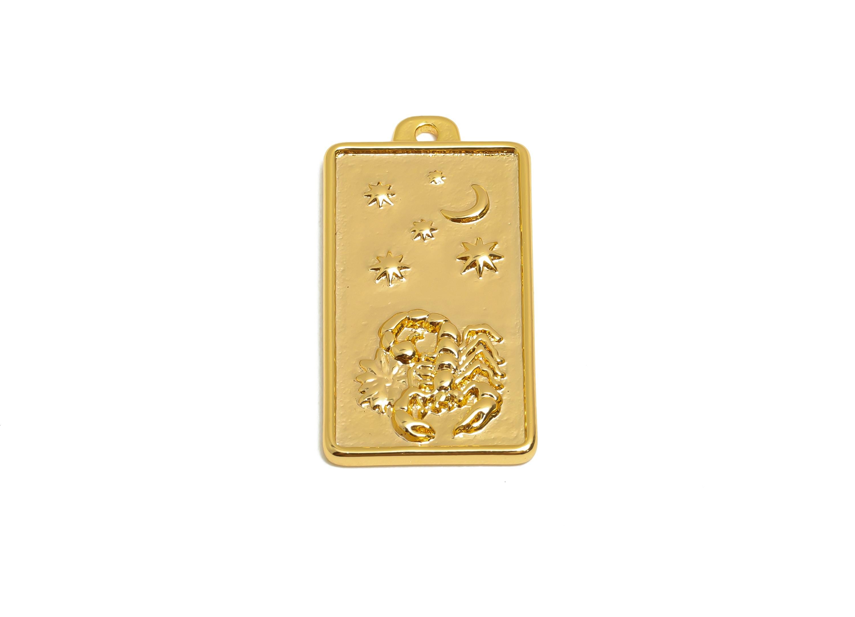 Scorpio Zodiac Rectangle Charm - Gold Brass Horoscopes Necklace Pendant - Astrology Good Lucky Charm - 18K Gold Plated - 24x12x1mm -RGP11043 - DOMEDBAZAAR