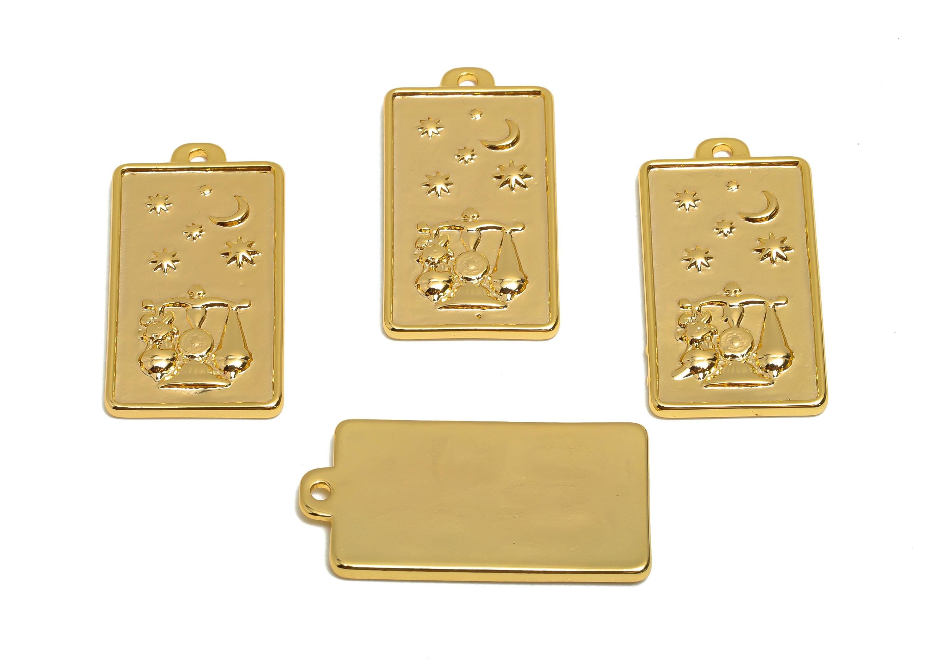 Libra Zodiac Rectangle Charm - Gold Brass Horoscopes Necklace Pendant - Astrology Good Lucky Charm - 18K Gold Plated - 24x12x1mm - RGP11045 - DOMEDBAZAAR