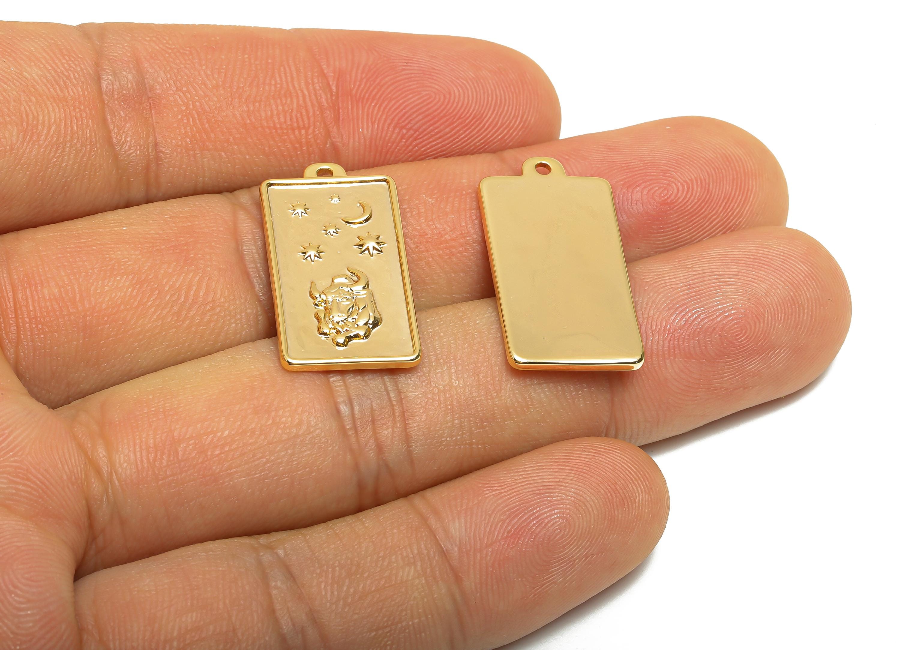 Taurus Zodiac Rectangle Charm - Gold Brass Horoscopes Necklace Pendant - Astrology Good Lucky Charm - 18K Gold Plated - 24x12x1mm - RGP11046 - DOMEDBAZAAR