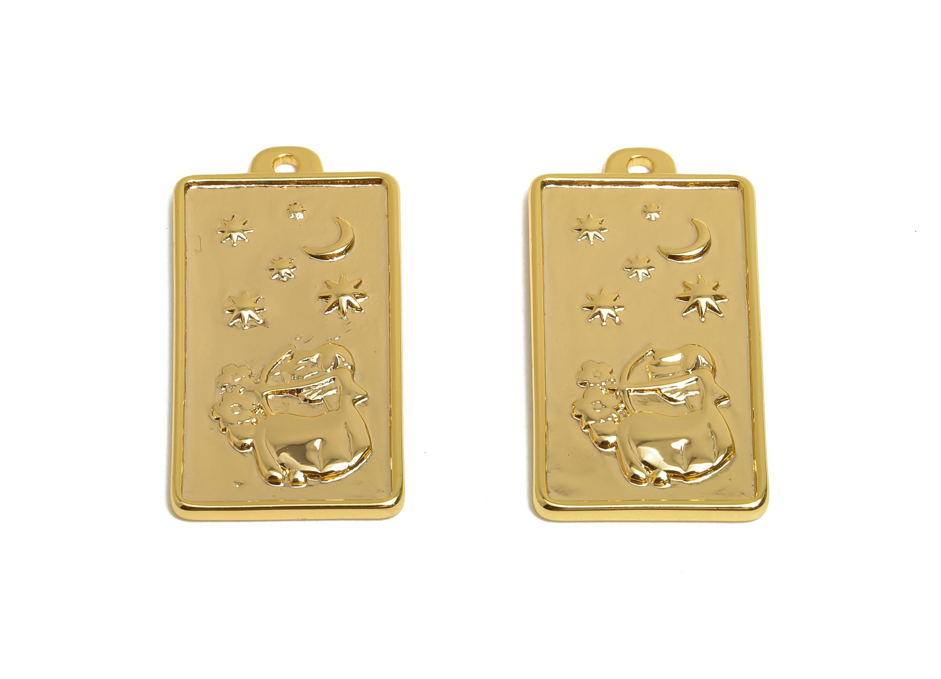Sagittarius Zodiac Rectangle Charm - Gold Brass Horoscopes Necklace Pendant - Astrology Good Lucky Charm -18K Gold Plated-24x12x1mm-RGP11048 - DOMEDBAZAAR