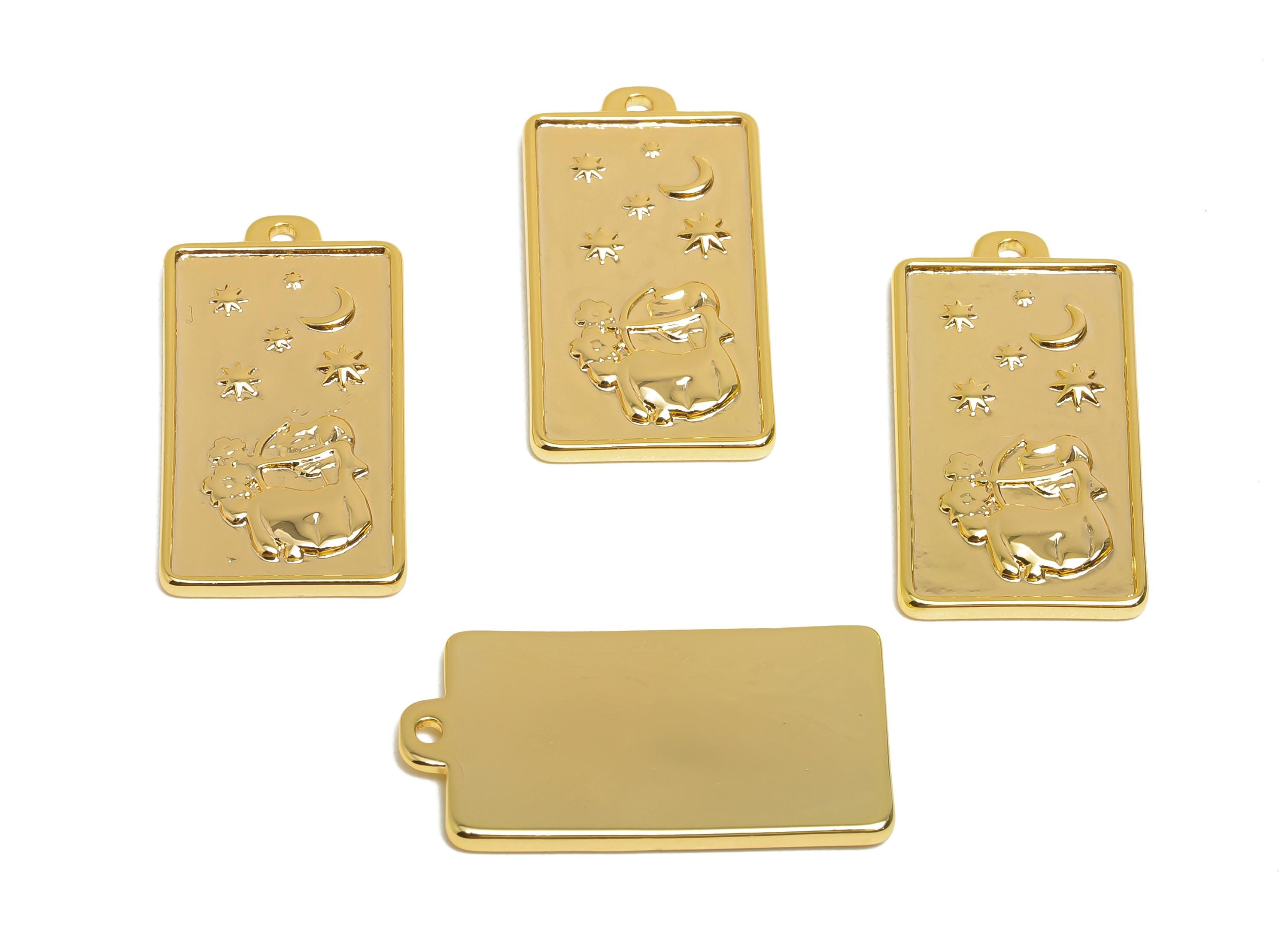 Sagittarius Zodiac Rectangle Charm - Gold Brass Horoscopes Necklace Pendant - Astrology Good Lucky Charm -18K Gold Plated-24x12x1mm-RGP11048 - DOMEDBAZAAR