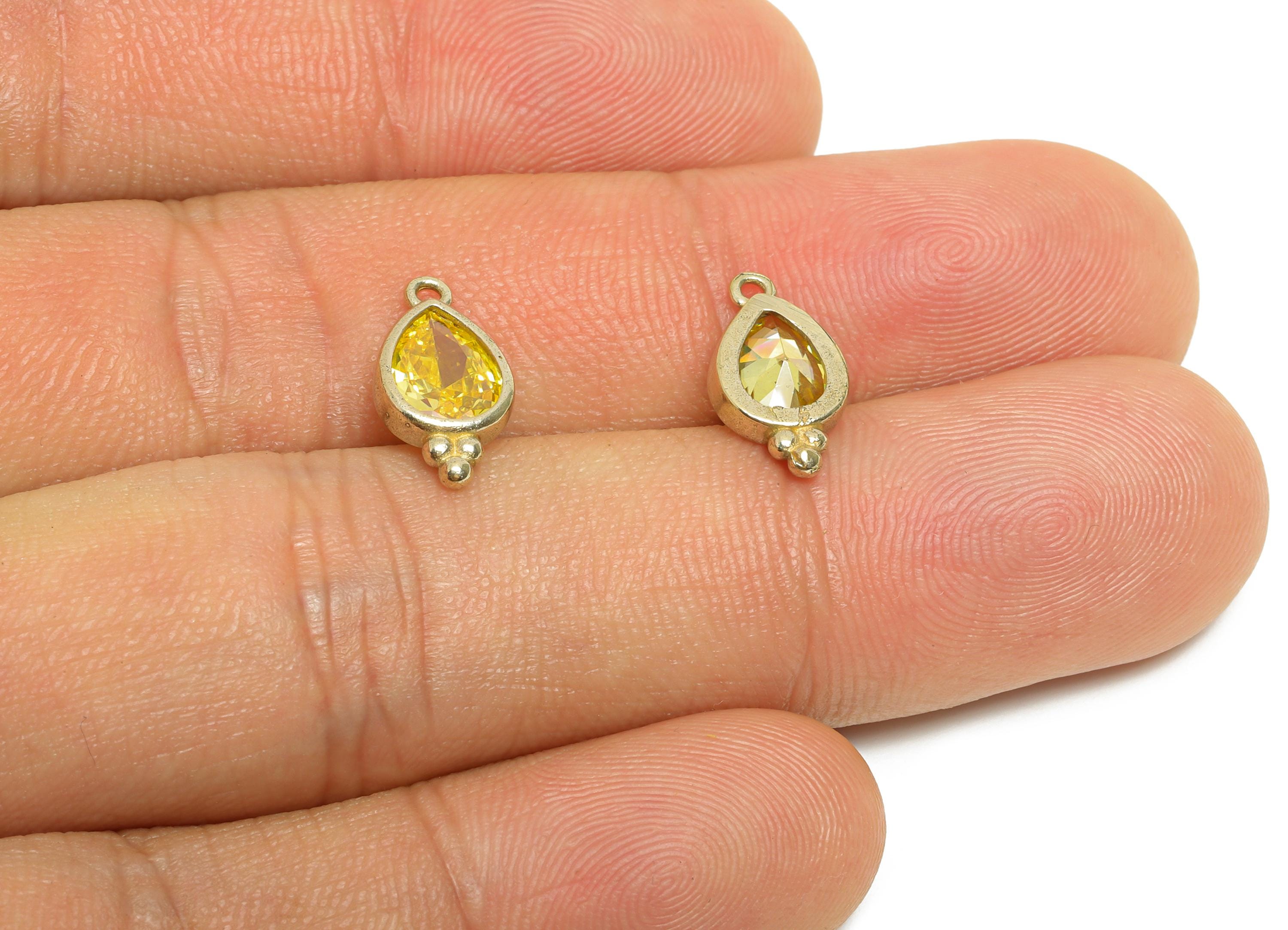 Sparkling Teardrop Zircon Charm - Dainty Raw Brass Necklace Pendant - Elegant Jewelry Finding - Jewelry Making Supplies - 14x7x3mm - PP11430 - DOMEDBAZAAR