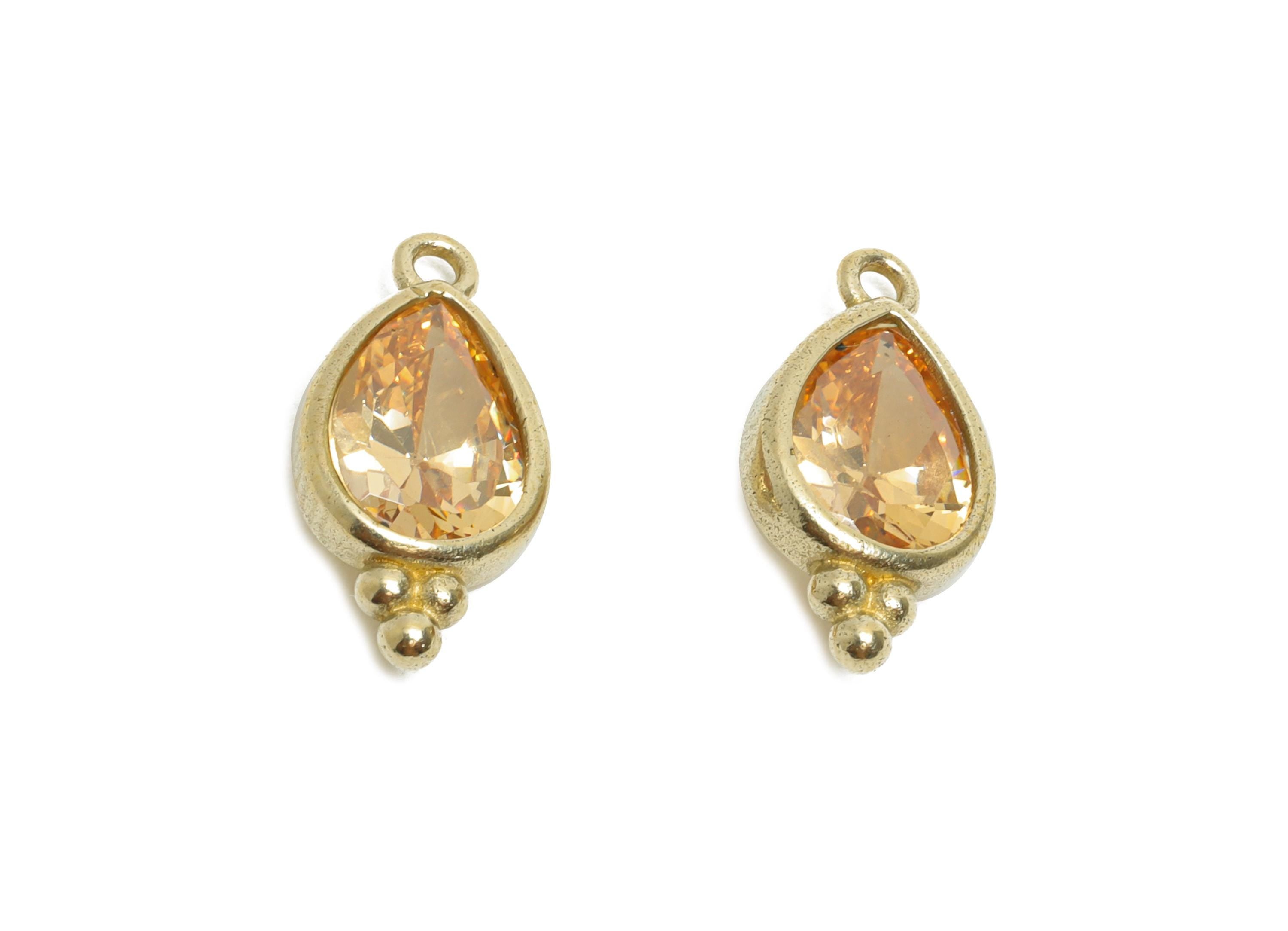 Raw Brass Teardrop Zircon Charm - Dainty Faceted Zircon Necklace Pendant - DIY Jewelry Supplies - Crafting Making - 14x7x3mm - PP11432 - DOMEDBAZAAR
