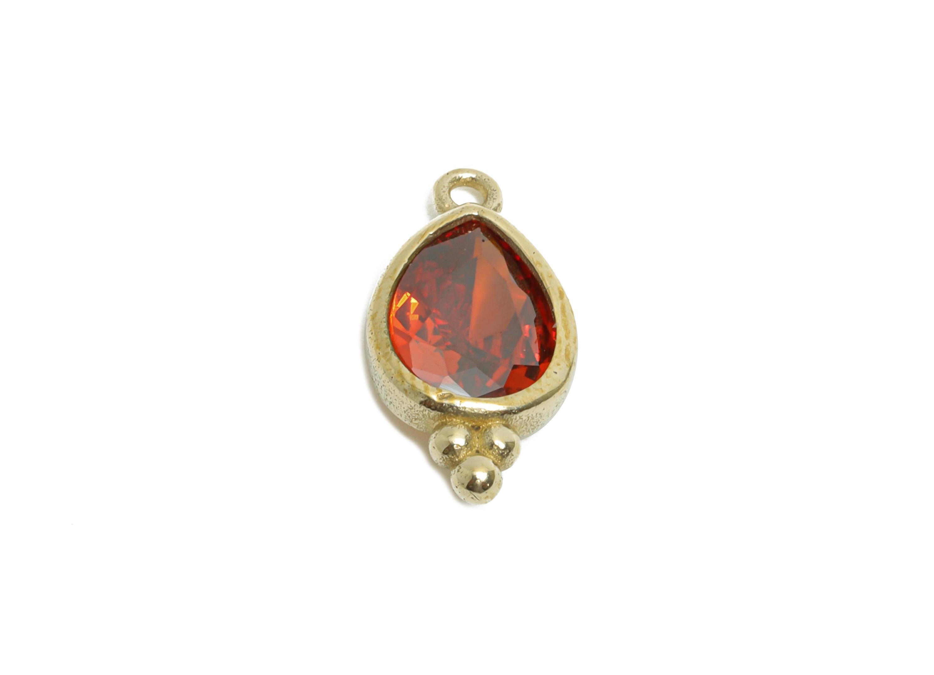 Sparkling Teardrop Zircon Charms - Dainty Raw Brass Necklace Pendant - Elegant Jewelry Findings - Crafting Making - 14x7x3mm - PP11433 - DOMEDBAZAAR